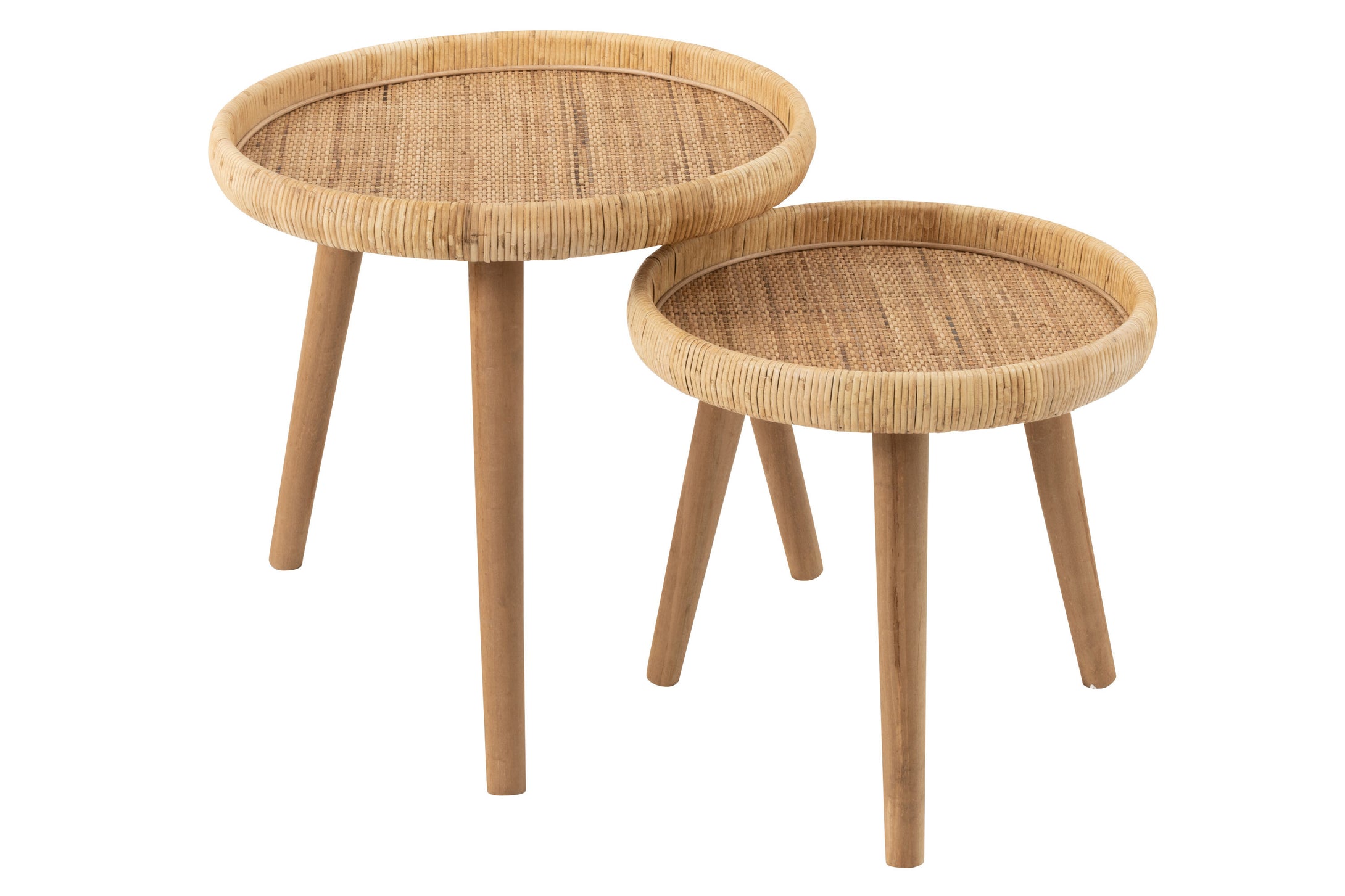 SET VON 2 BEISTELLTISCHEN LURNE RATTAN/TANNENHOLZ NATUR