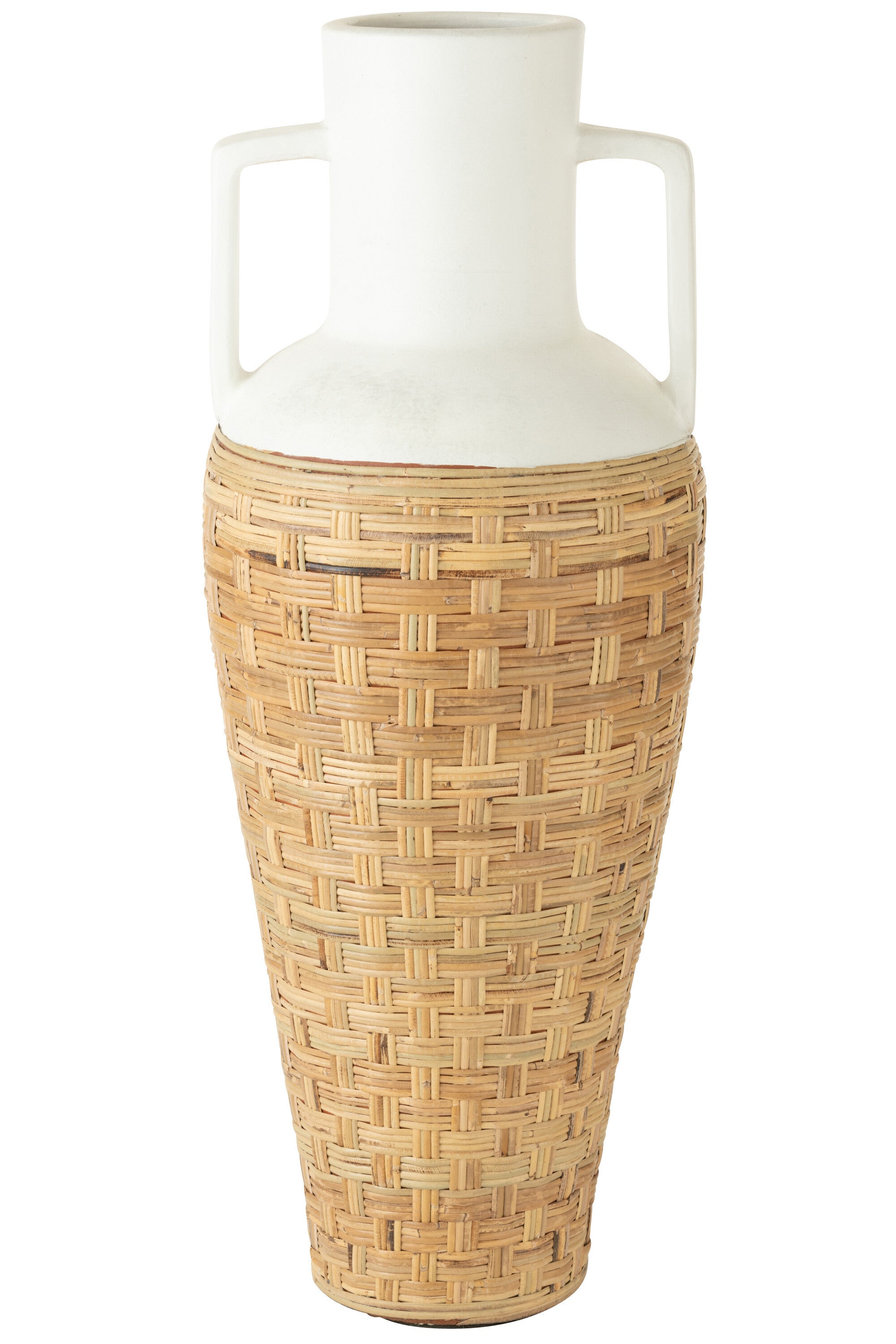 VASE UMWOBEN MIT HENKEL TERRACOTTA/RATTAN WEIß/NATUR