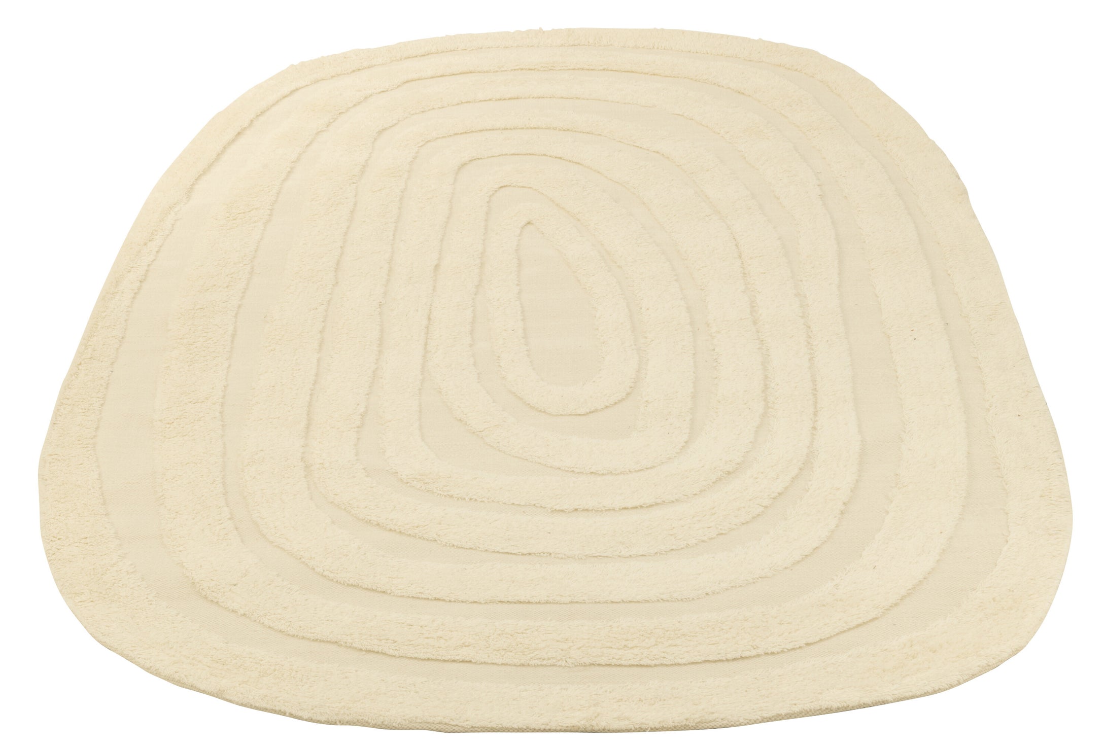 TEPPICH OVAL GEWOBENE STREIFEN WOLLE CREME