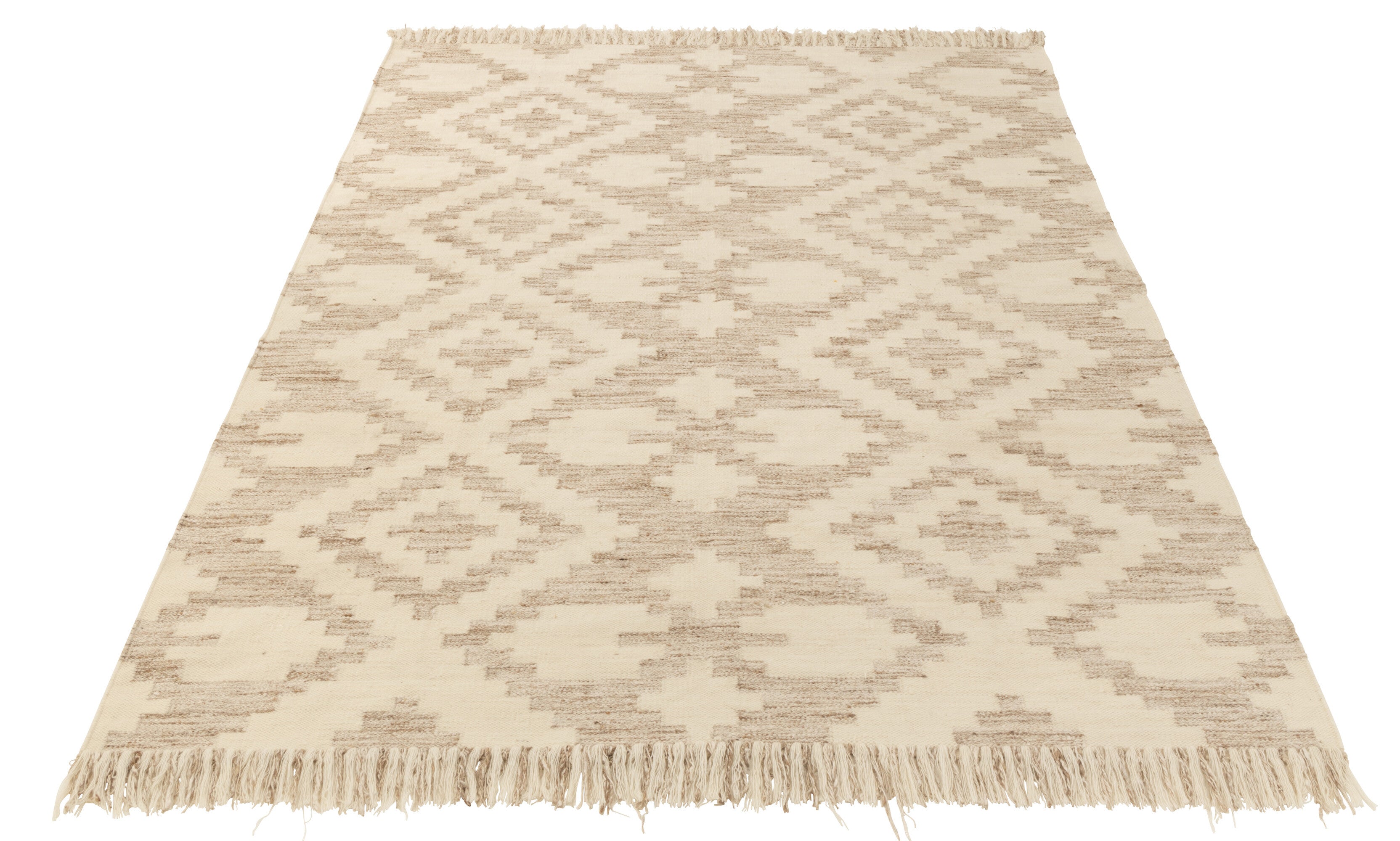 TEPPICH ETHNISCHE MUSTER+FRANSEN WOLLE/BAUMWOLLE CREME/BEIGE