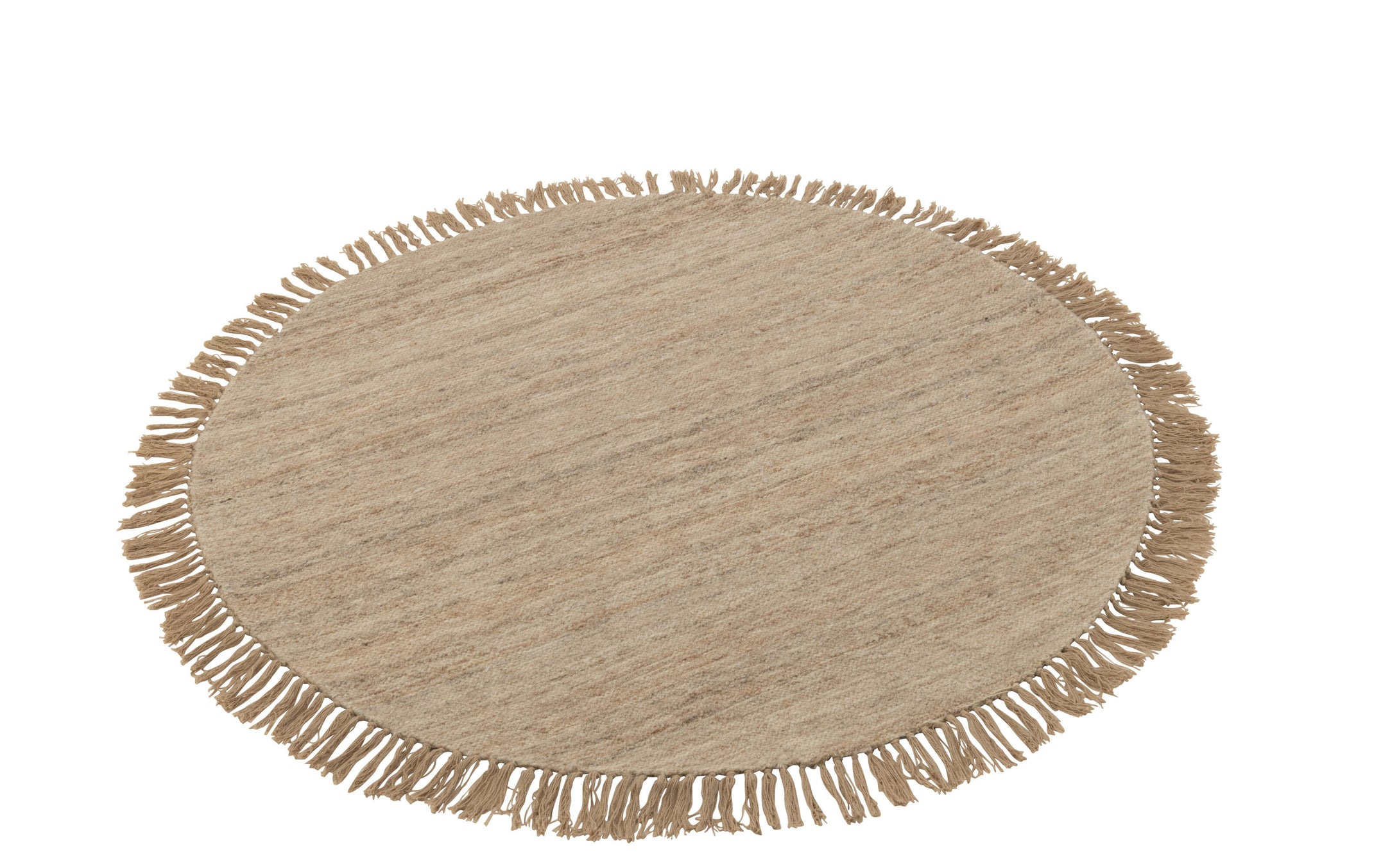 TEPPICH RUND+FRANSEN GEWOBENE WOLLE BEIGE MELIERT SMALL