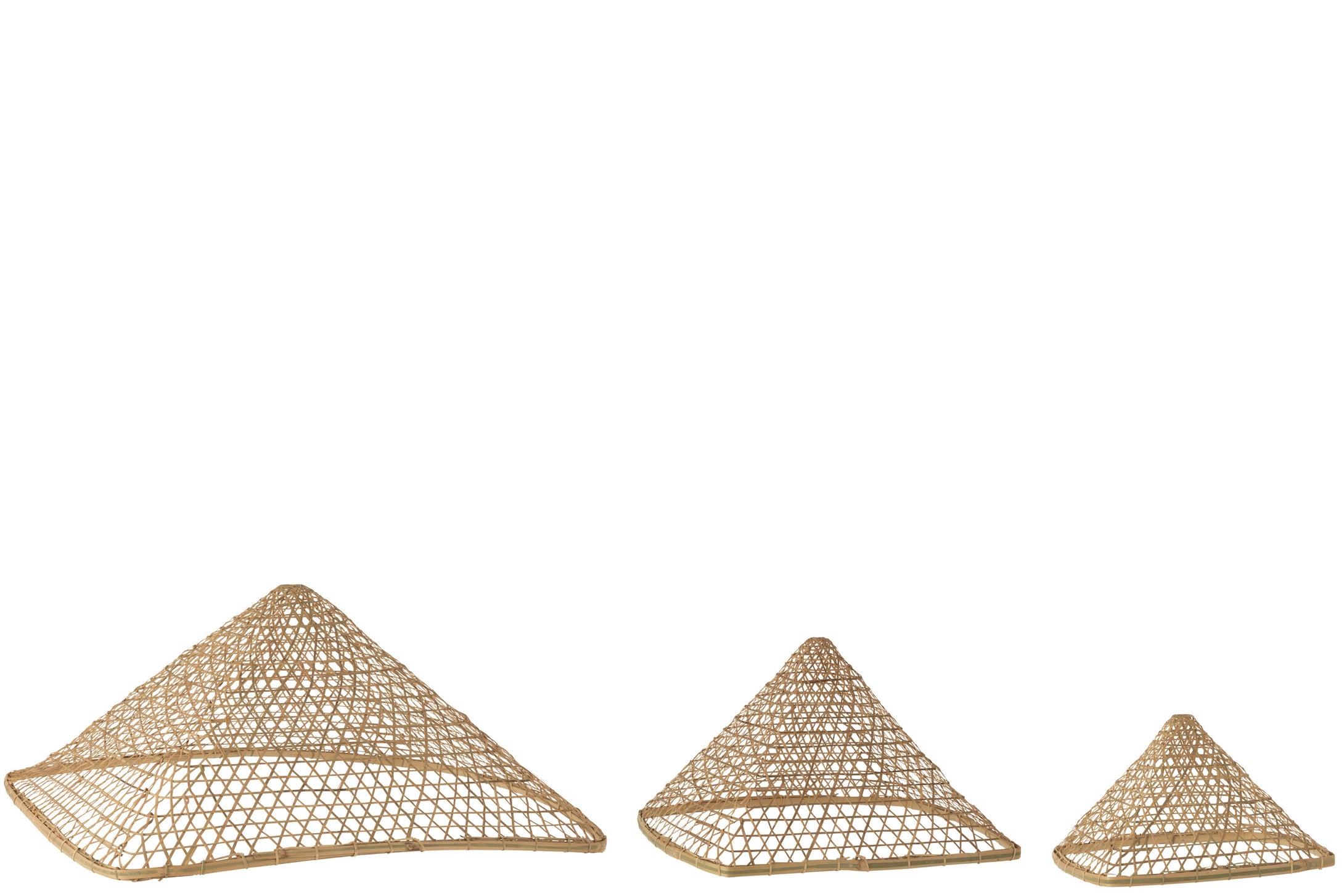 SET VON 3 LAMPENSCHIRMEN PYRAMIDE BAMBUS NATUR