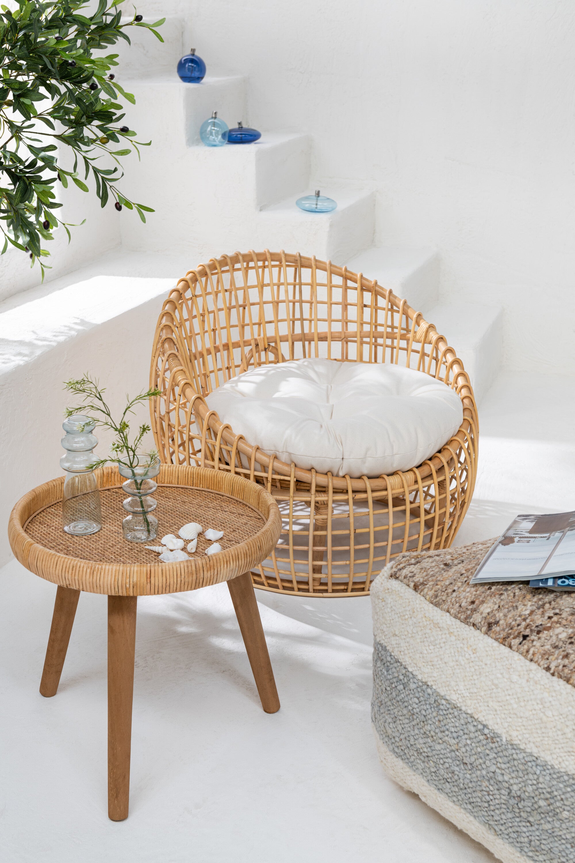 LOUNGESTUHL LISE+KISSEN RATTAN/TEXTIL NATUR/WEIß