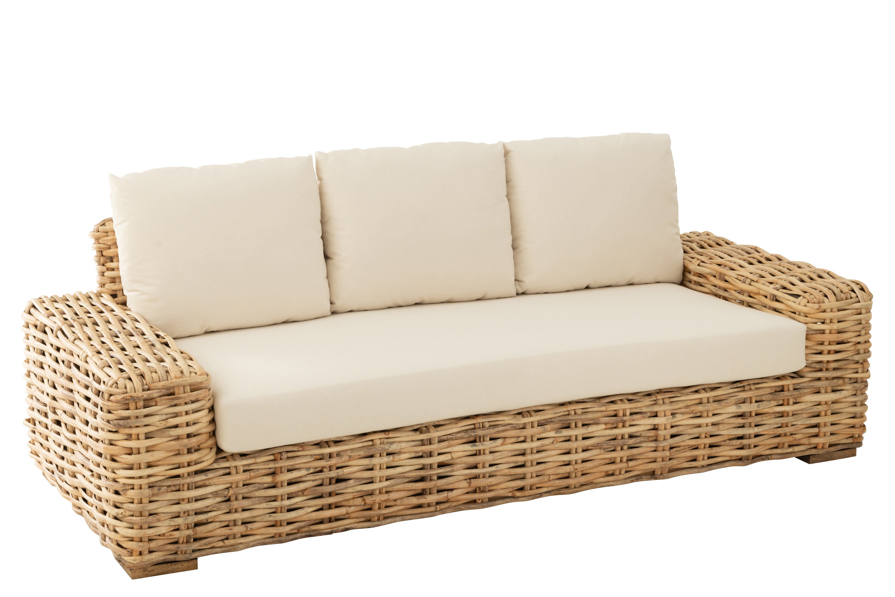 SOFA 3SITZER RATTAN/TEXTIL NATUR/WEIß