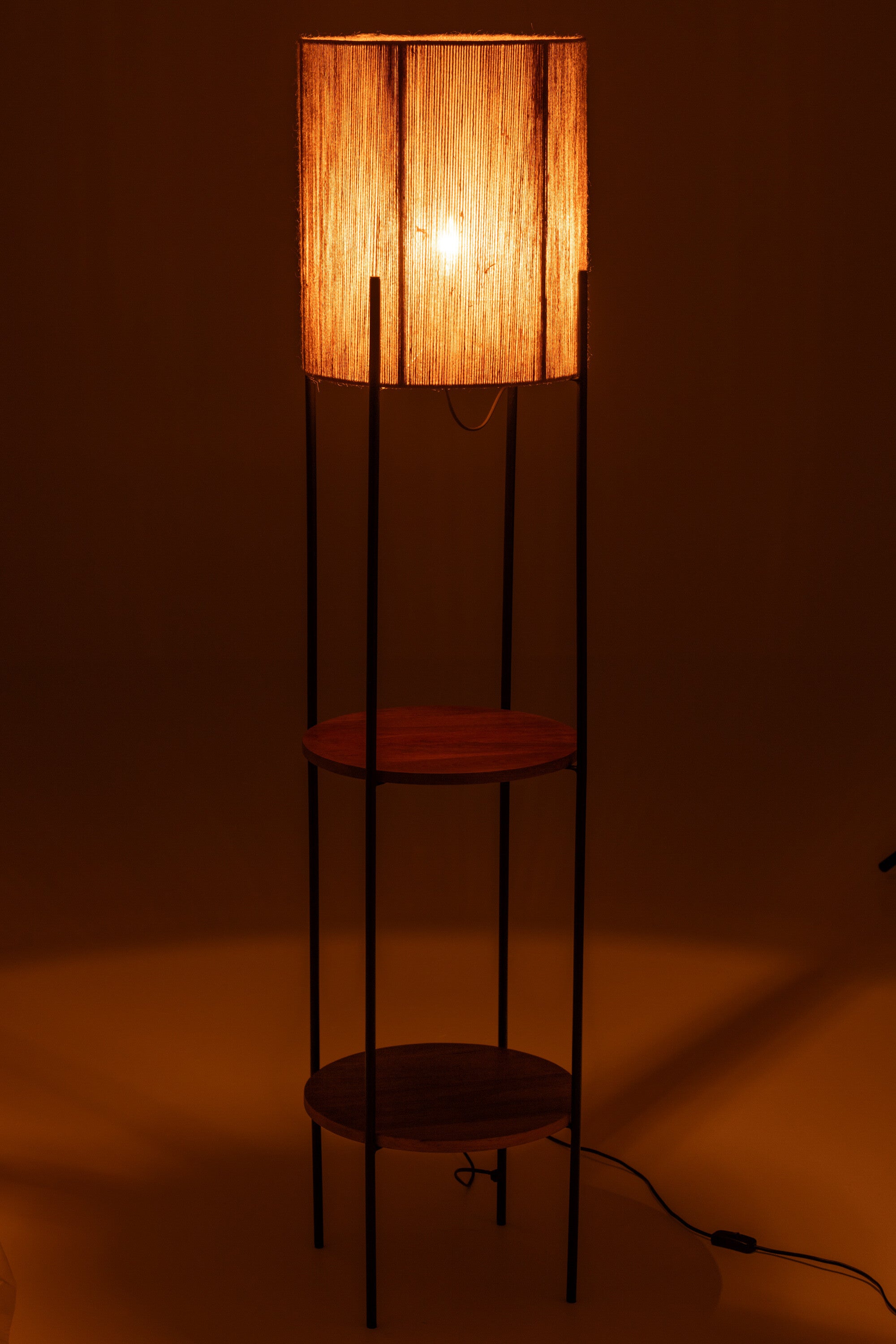 Lampe Rund Eisen/Mangoholz Natur/Schwarz