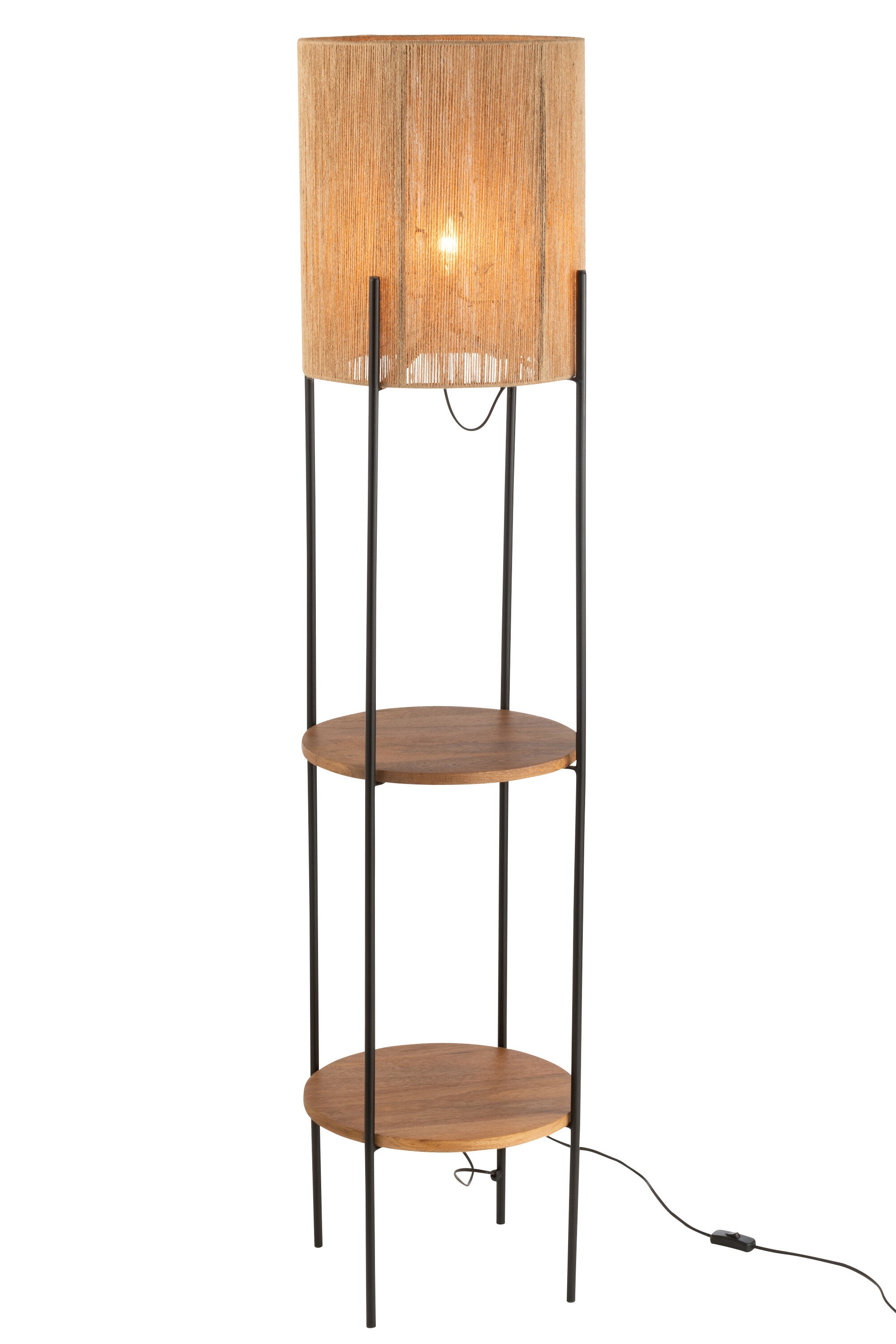 Lampe Rund Eisen/Mangoholz Natur/Schwarz