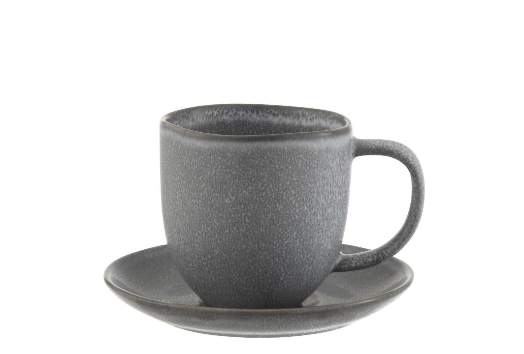 TASSE MIT UNTERTASSE LOUISE (24x) KERAMIK GRAU