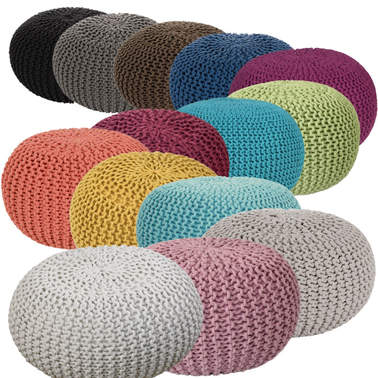 Pouf Ø 55 cm Strickhocker Sitzpouf Sitzpuff Grobstrick-Optik extrahoch Höhe 37 cm