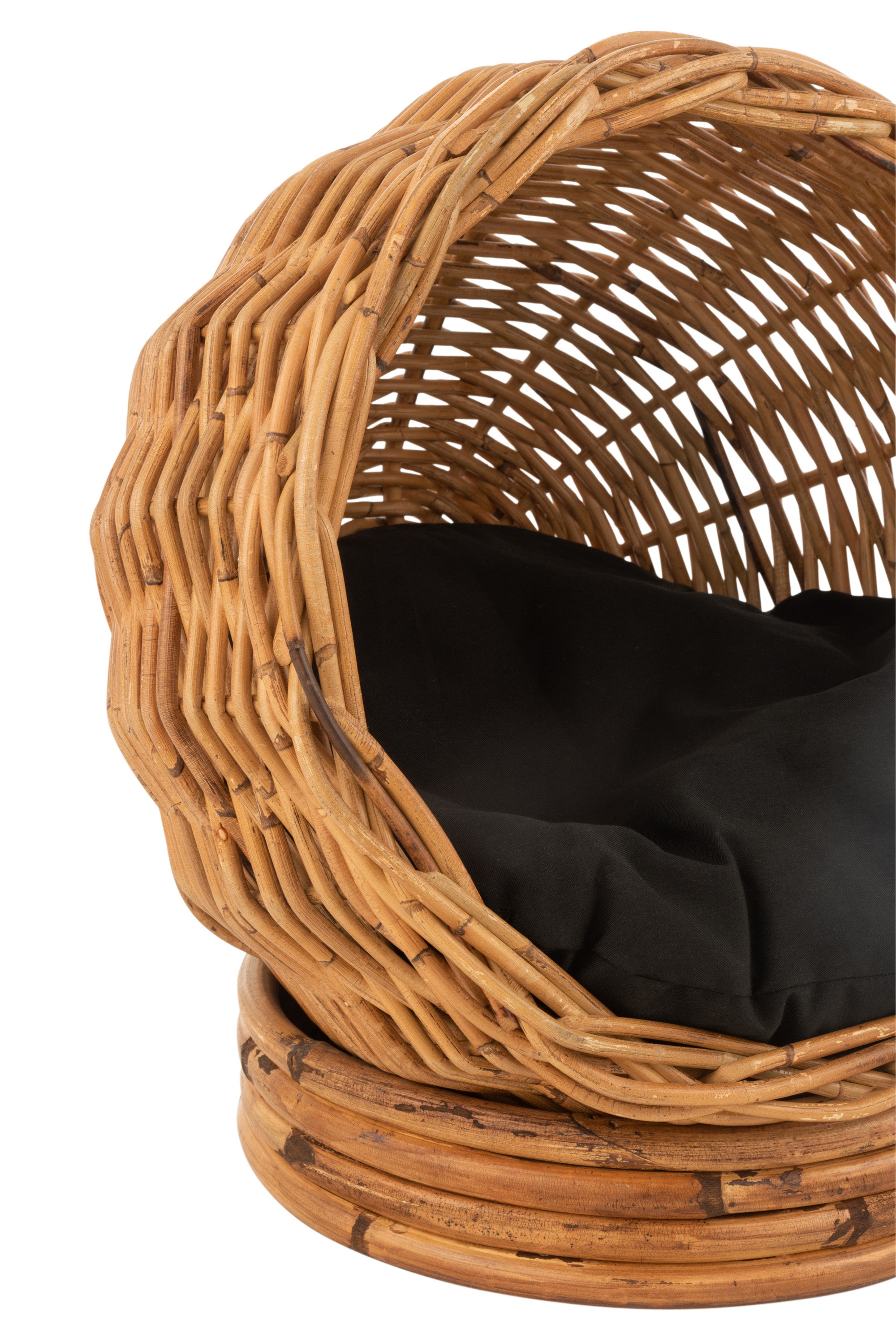 KATZENKORB MIT KISSEN RUND RATTAN HONIGGELB/SCHWARZ (45x45x45cm)