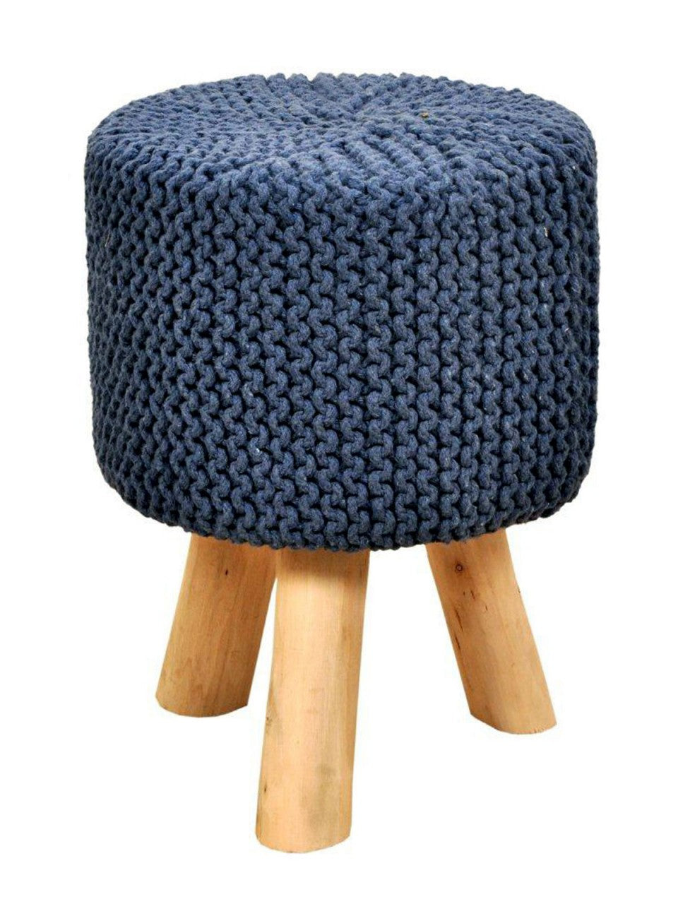 Sitzhocker Strick-Hocker Pouf Schemel mit Holzfüßen Ø 35 cm Höhe 45 cm