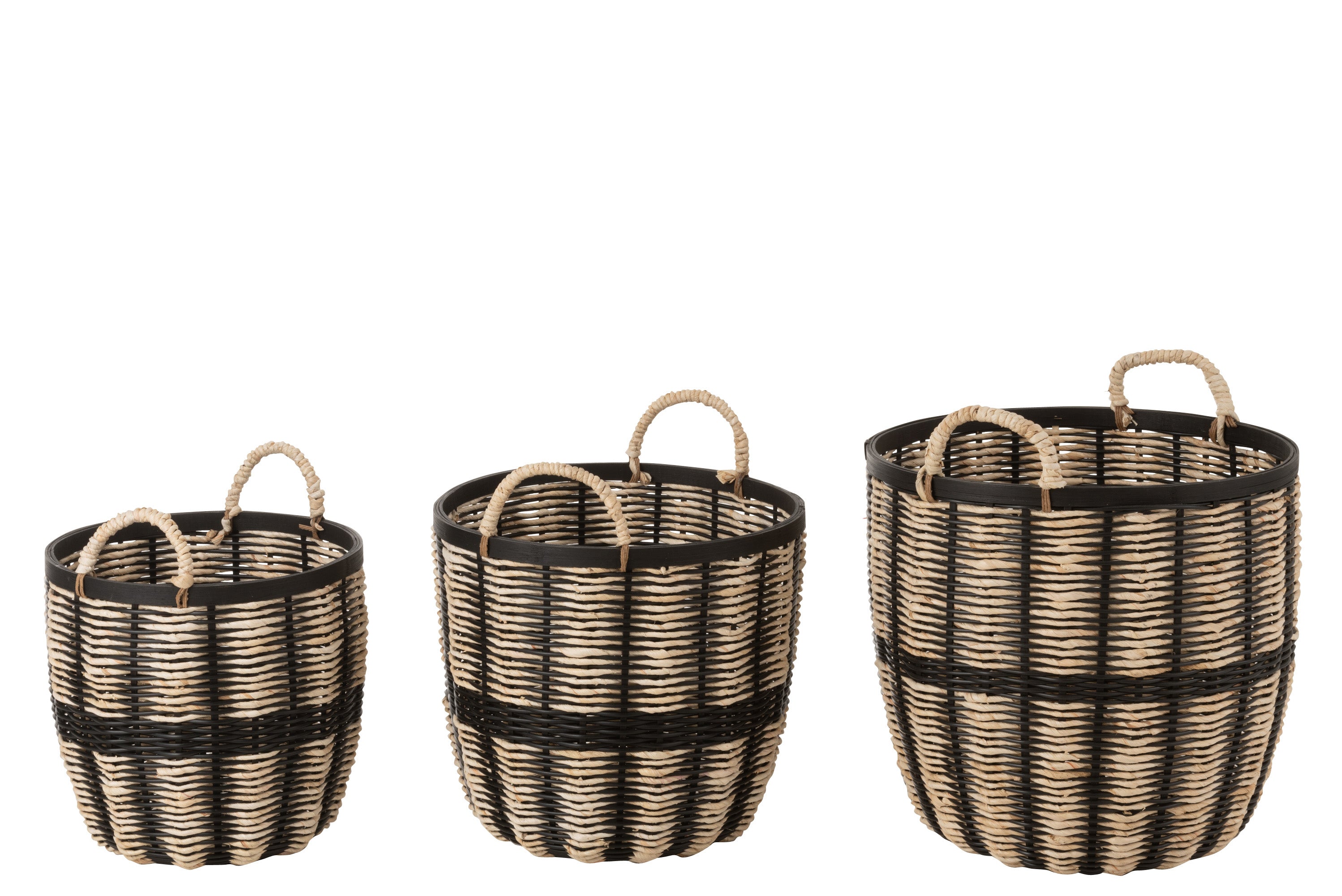 3ER SET KÖRBE SEIL/RATTAN SCHWARZ/NATUR