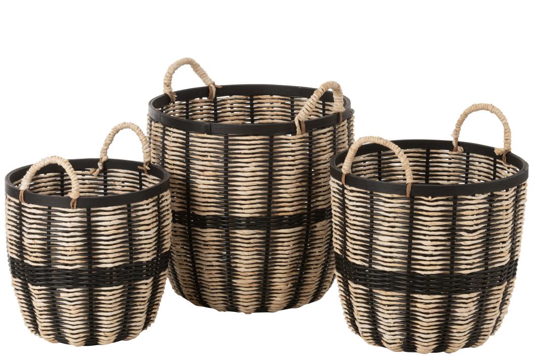 3ER SET KÖRBE SEIL/RATTAN SCHWARZ/NATUR