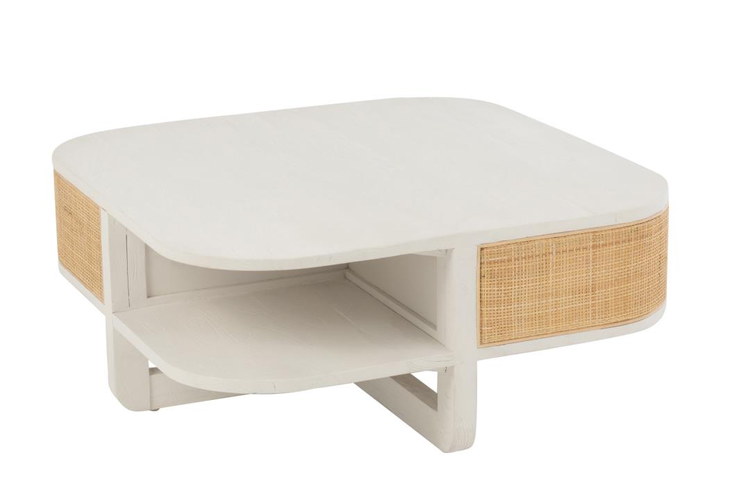 COUCHTISCH MOLLY EXOTISCHES HOLZ/RATTAN WEISS