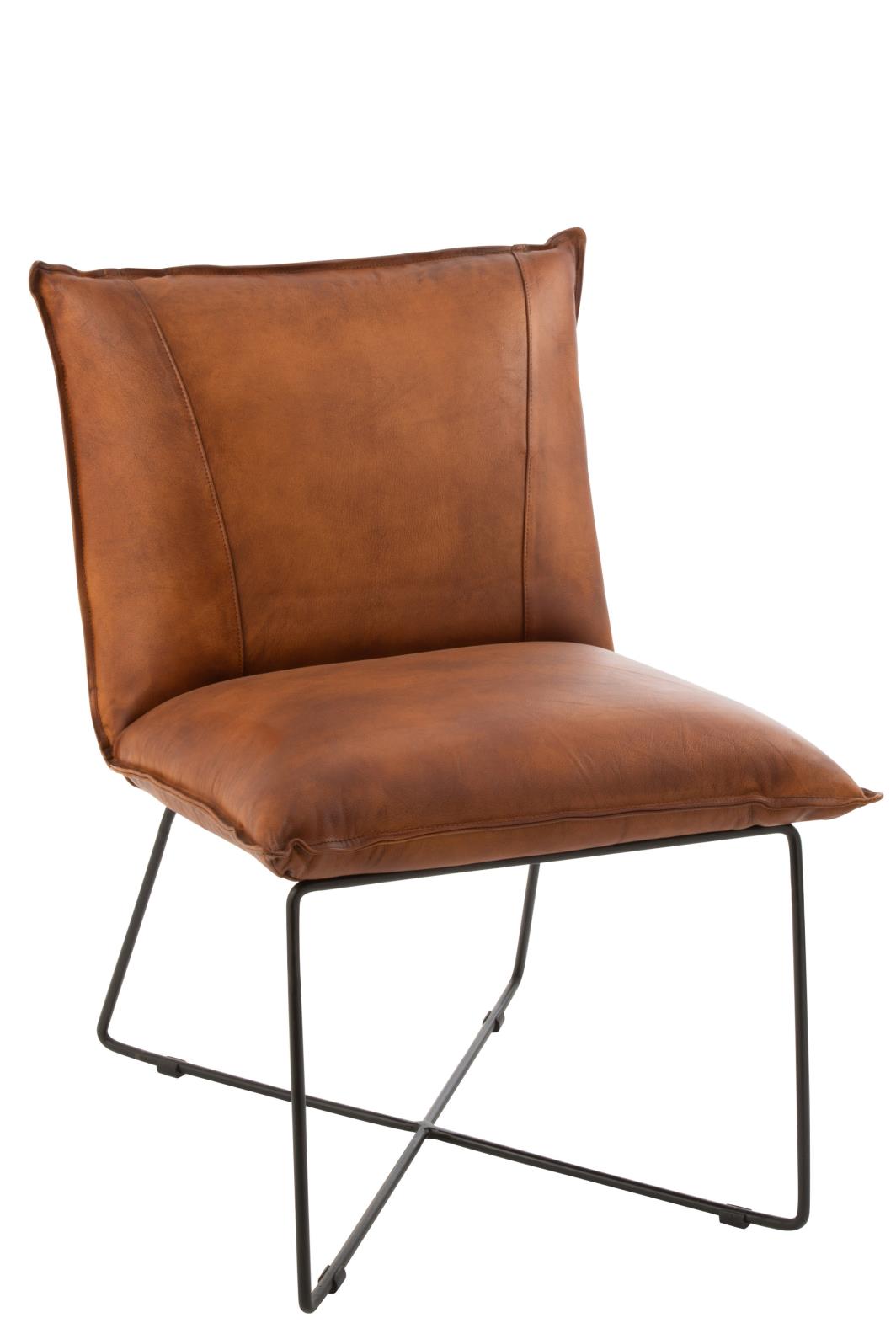 LOUNGE STUHL LOUNGE AVI LEDER/EISEN COGNAC (56,5x65,5x85,5cm)(2x)