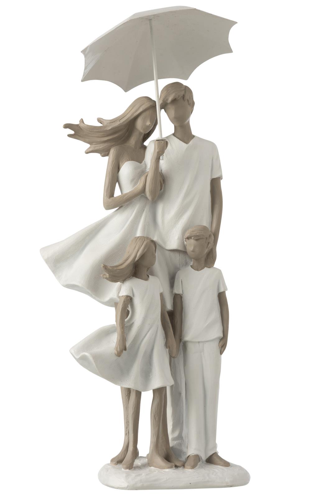 FAMILIE MIT REGENSCHIRM POLYRESIN WEISS/TAUPE