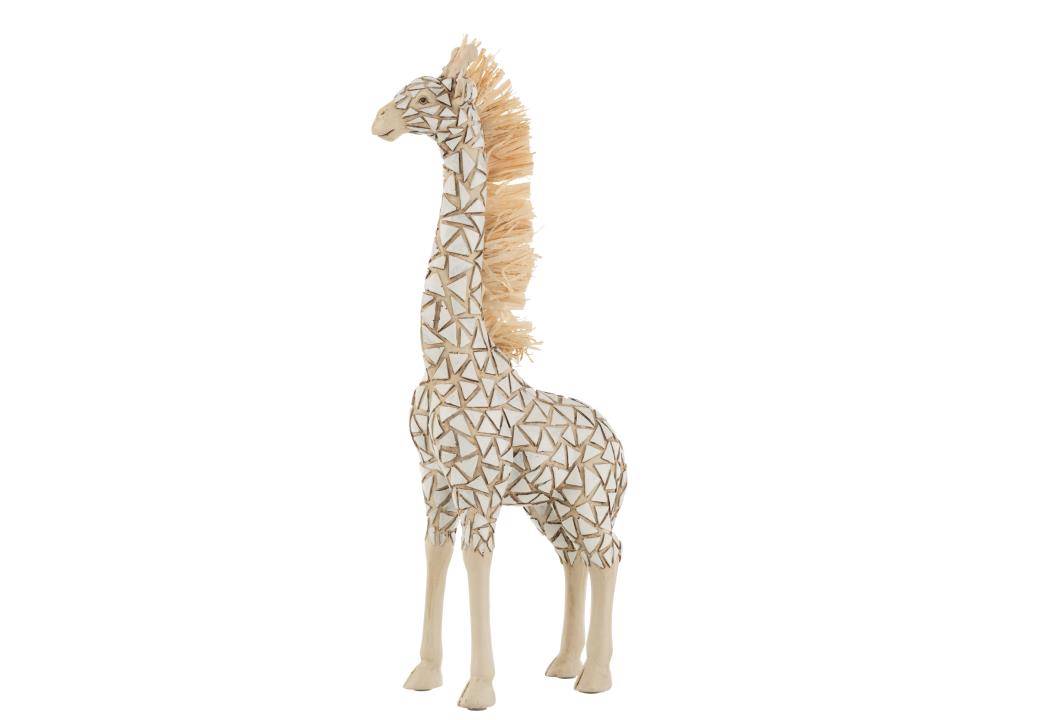 GIRAFFE POLYRESIN/RAPHIA WEISS/NATURELL