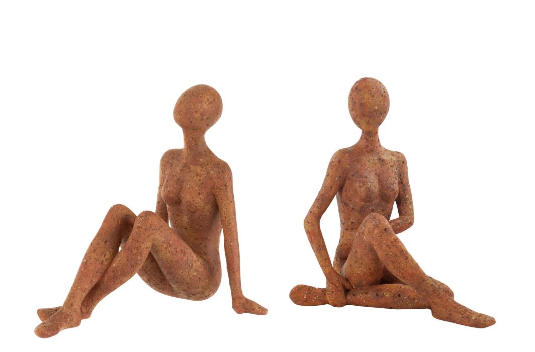 FIGUR SITZEND POLYRESIN TERRACOTTA 2 TEILE