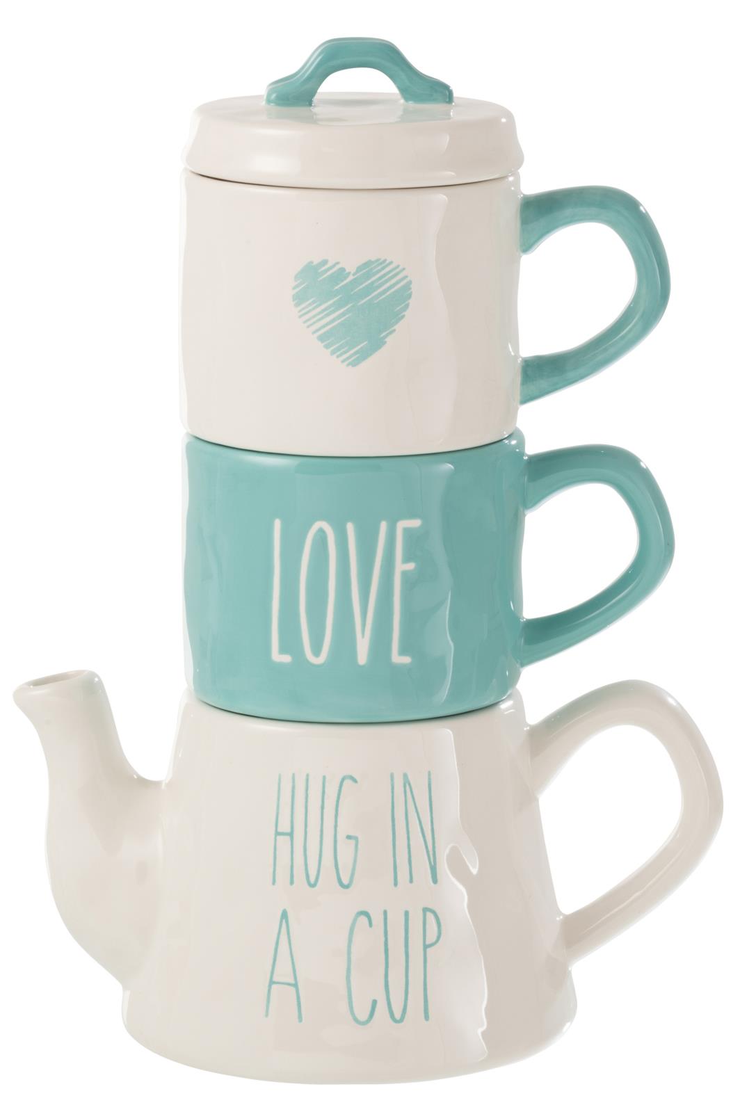 TEA FOR 2 LOVE KERAMIK BLAU/WEISS