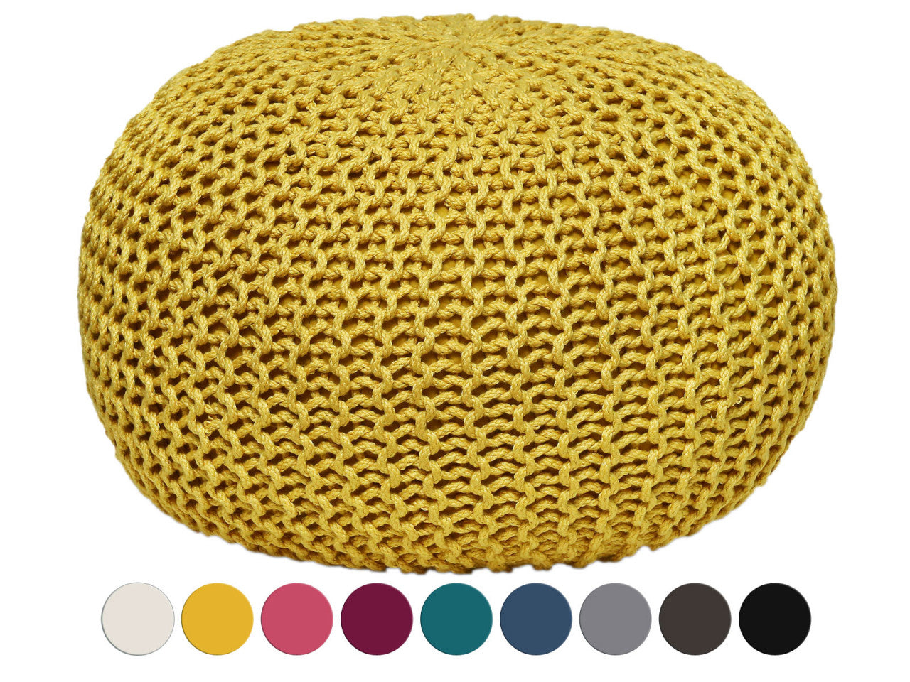 Pouf wasserfest Sitzpouf 100% Outdoor Grobstrick-Optik Ø 55 cm extrahoch 37 cm Garten draußen