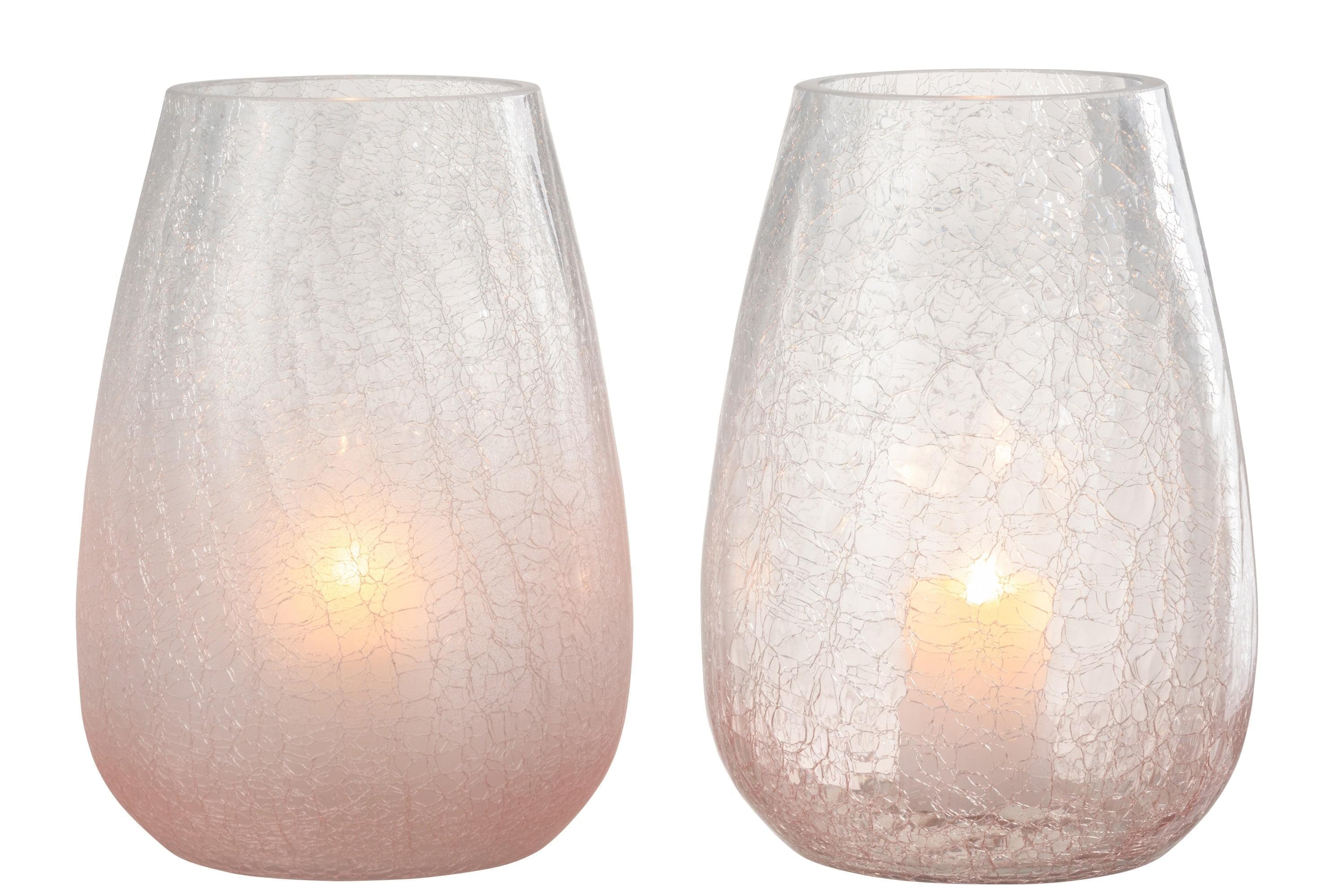 2 WINDLICHTER EIFÖRMIG RISS GLAS ROSA LARGE