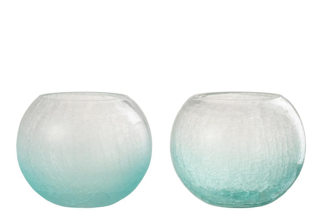 2 TEELICHTER KUGEL RISS GLAS BLAU LARGE