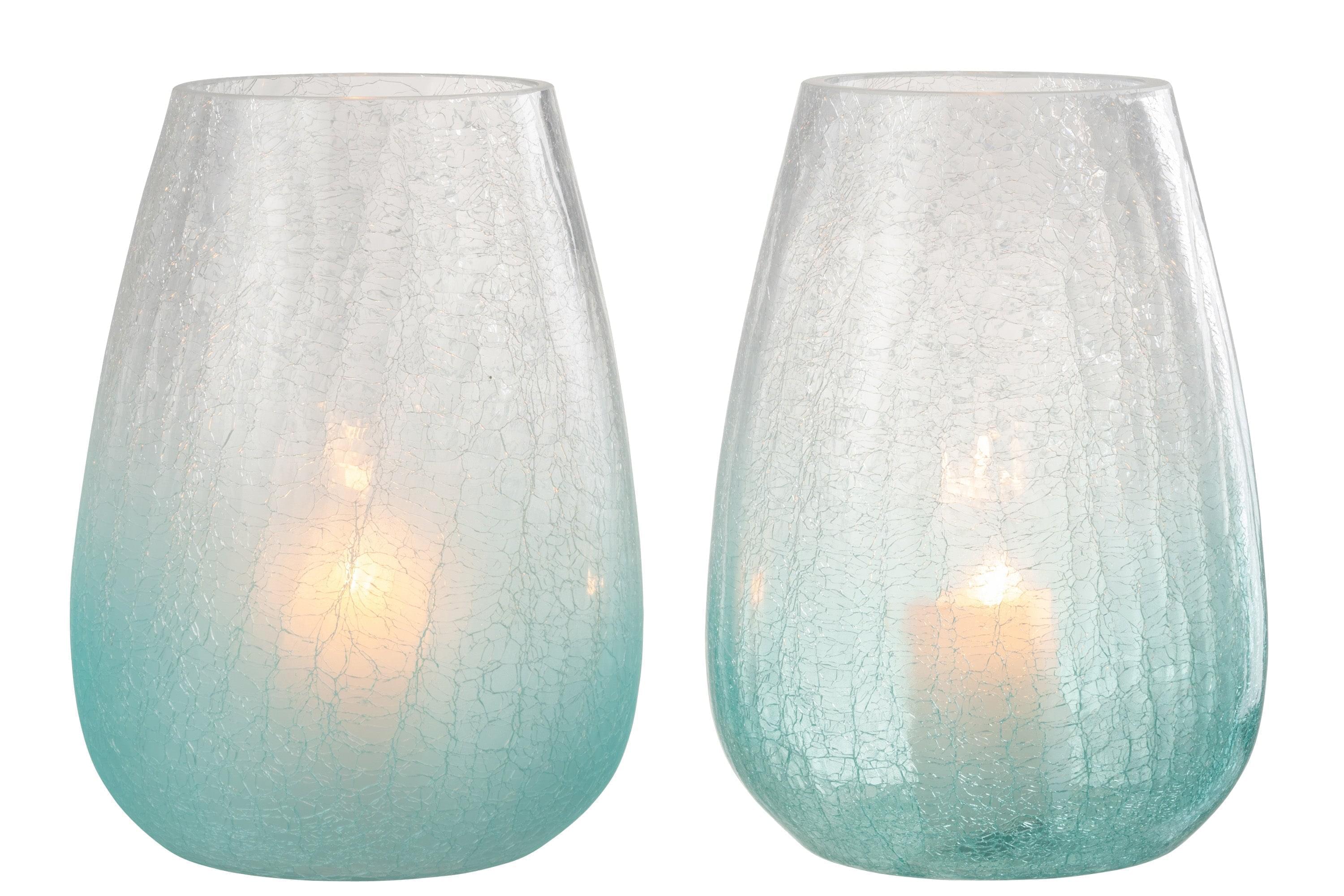 2 WINDLICHTER EIFÖRMIG RISS GLAS BLAU LARGE