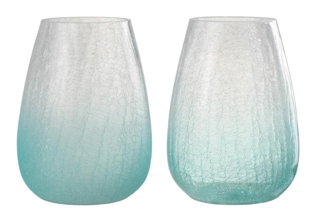 2 WINDLICHTER EIFÖRMIG RISS GLAS BLAU LARGE