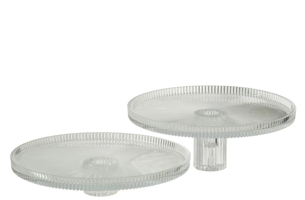 2ER SET TORTENPLATTEN MARE GESCHLIFFENES GLAS TRANSPARENT