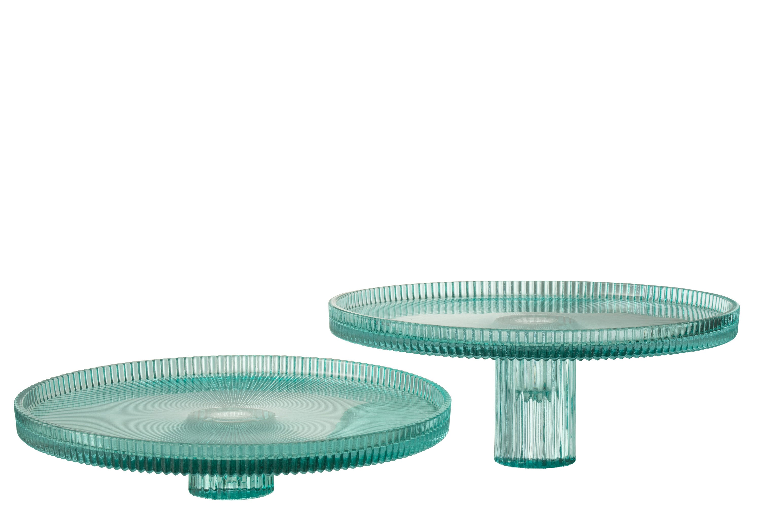 SET VON 2 TORTENPLATTE MARE GESCHLIFFENES GLAS AZURBLAU