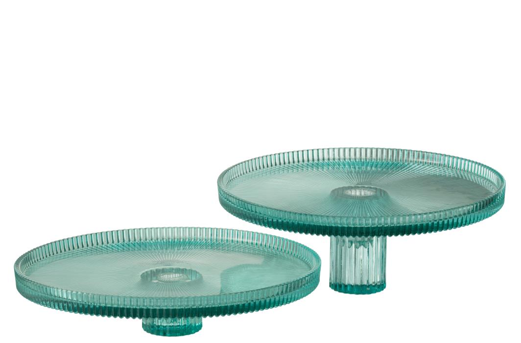 SET VON 2 TORTENPLATTE MARE GESCHLIFFENES GLAS AZURBLAU