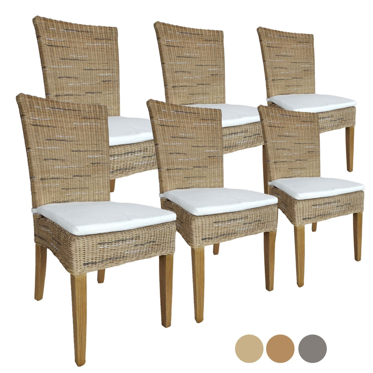 Esszimmer Stühle Rattanstühle Set Cardine 6 Stück mit/ohne Sitzkissen