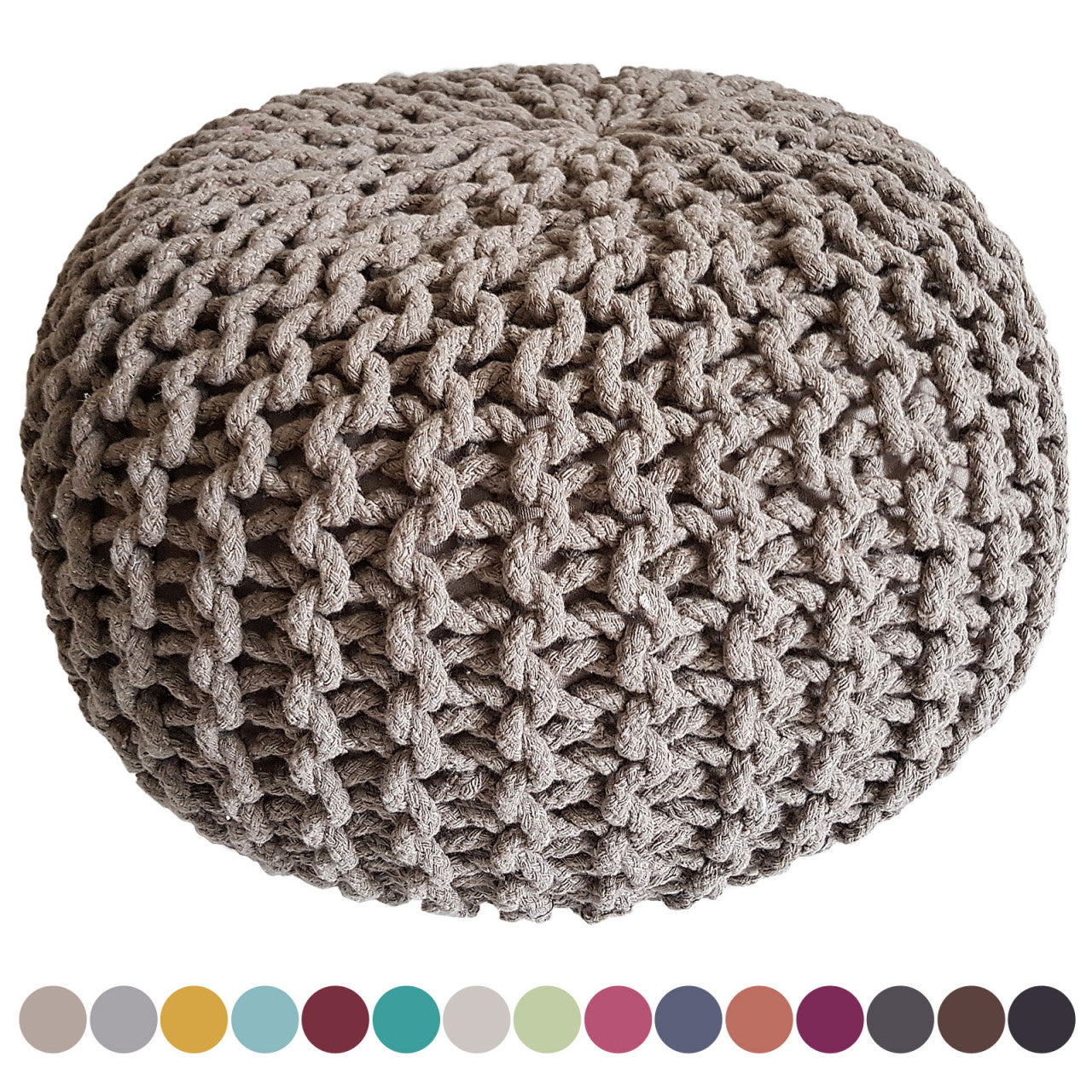 Strickhocker Pouf Ø 45 cm Sitzpouf Sitzpuff Grobstrick-Optik Pouf Strick Bodenkissen Höhe 30 cm