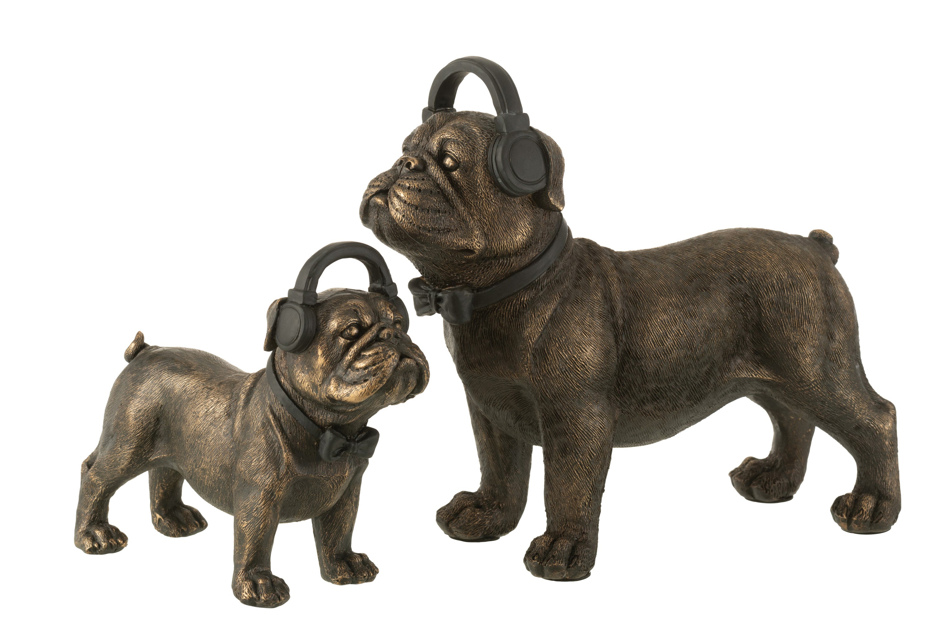 BULLDOGGE MIT KOPFHÖRER POLYRESIN DUNKELBRAUN LARGE