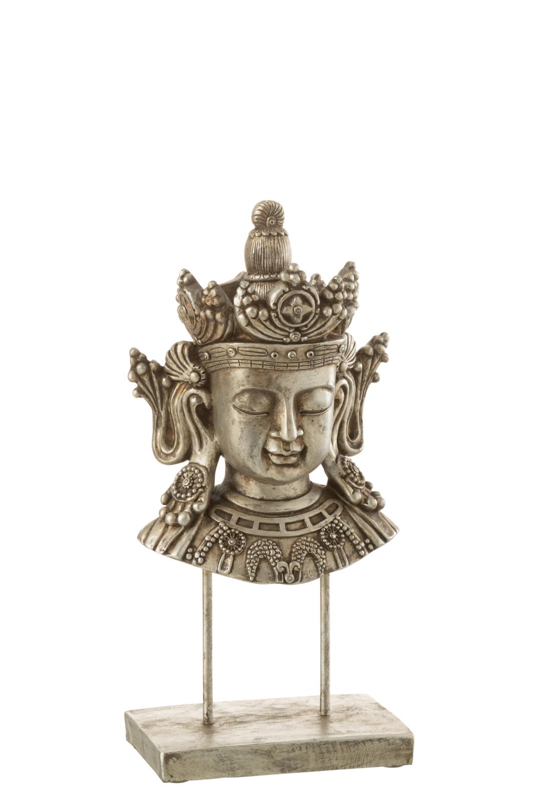 KOPF BUDDHA POLYRESIN SILBER