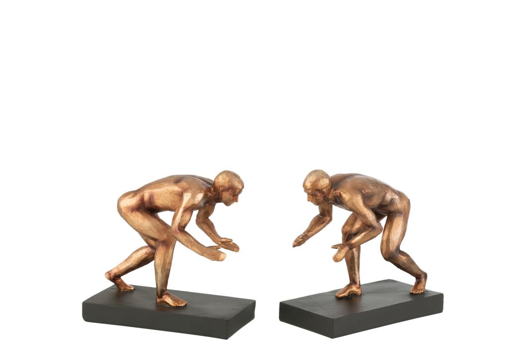 2ER SET BUCHSTÜTZE SPORTLER POLYRESIN BRONZE