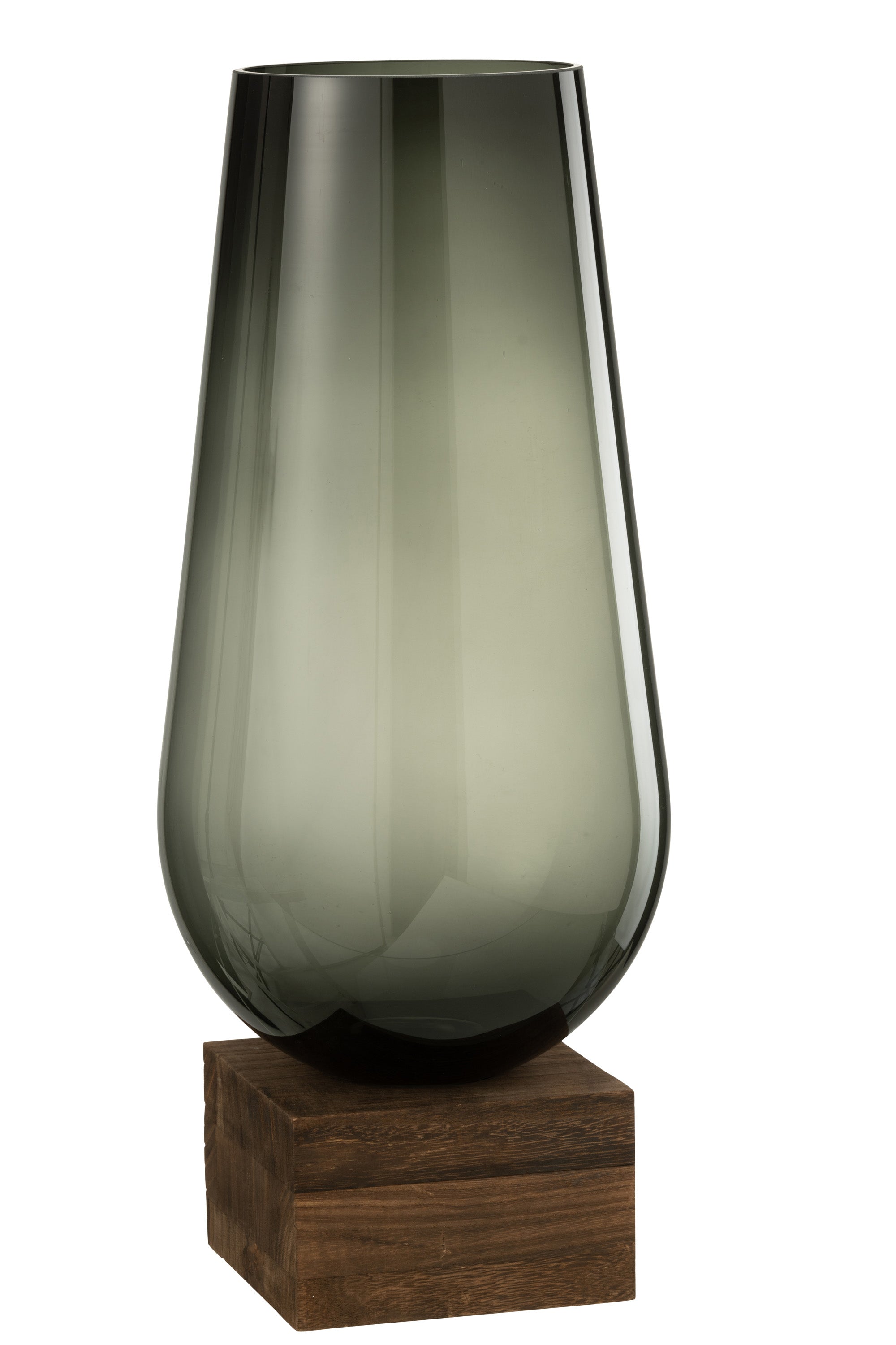 VASE AUF FUSS ENO GLAS/HOLZ DUNKEL BRAUN GRAU LARGE