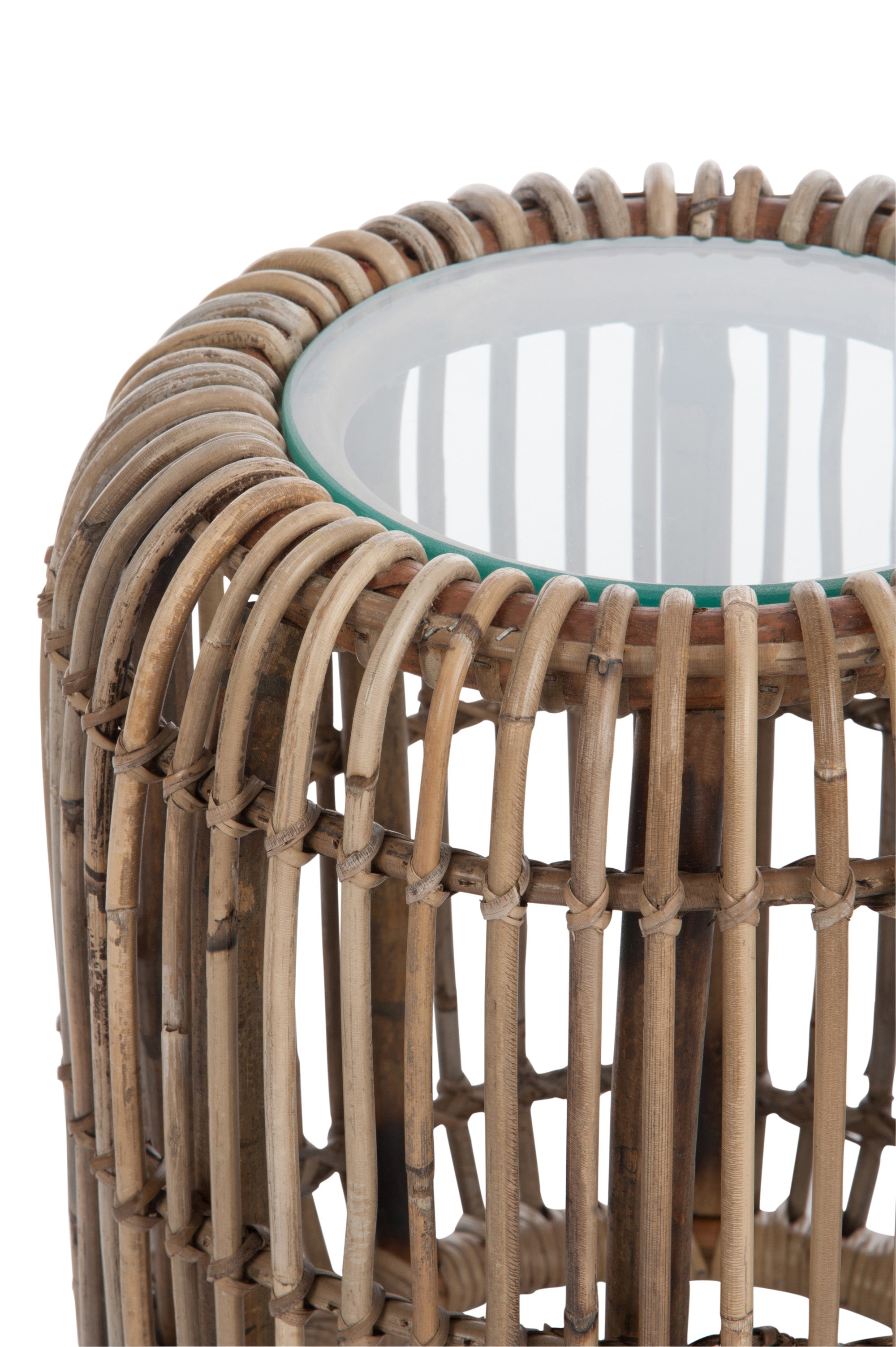 BEISTELLTISCH RUND RATTAN/GLAS NATUR (36,5x36,5x44,5cm)