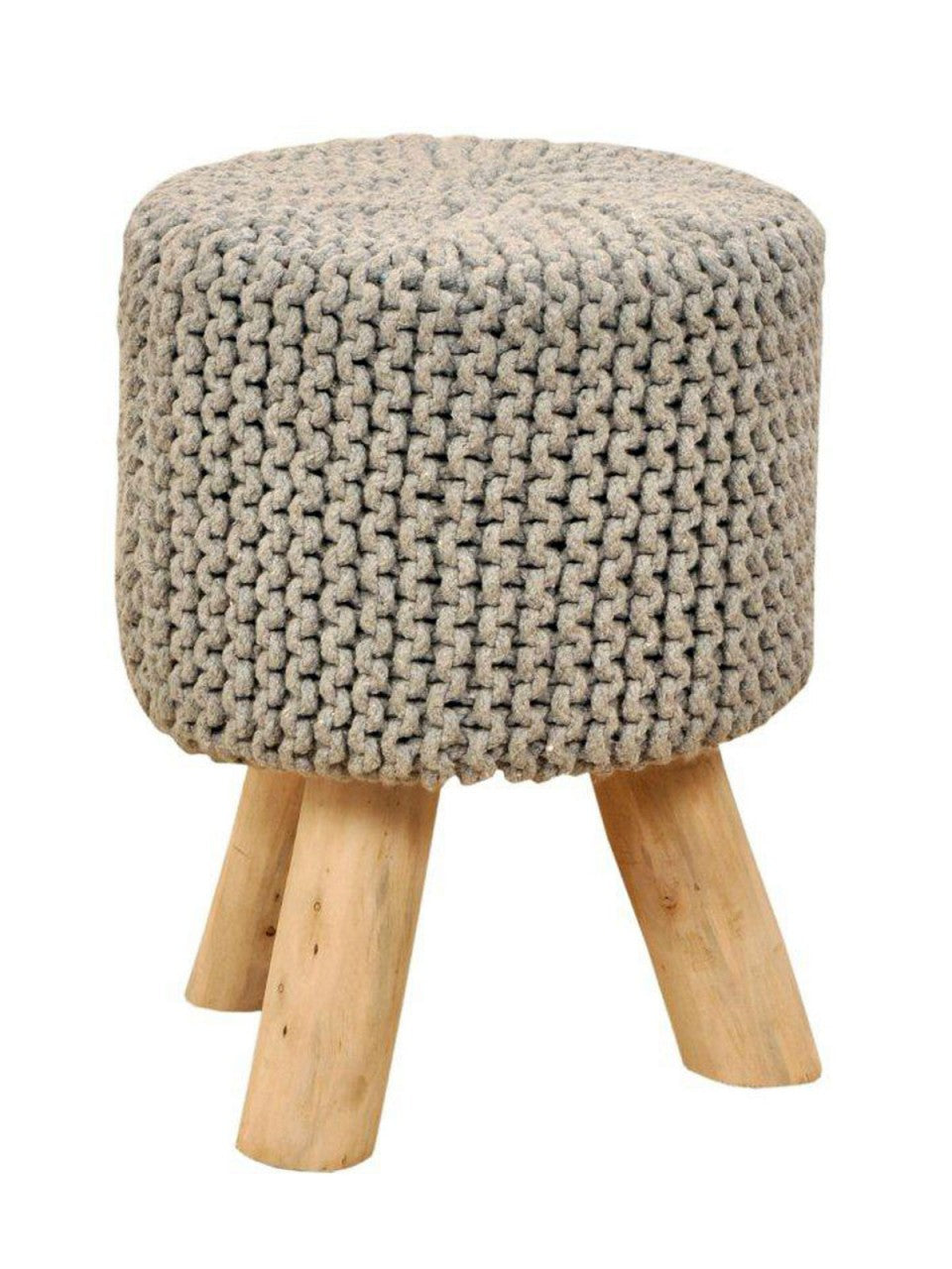 Sitzhocker Strick-Hocker Pouf Schemel mit Holzfüßen Ø 35 cm Höhe 45 cm