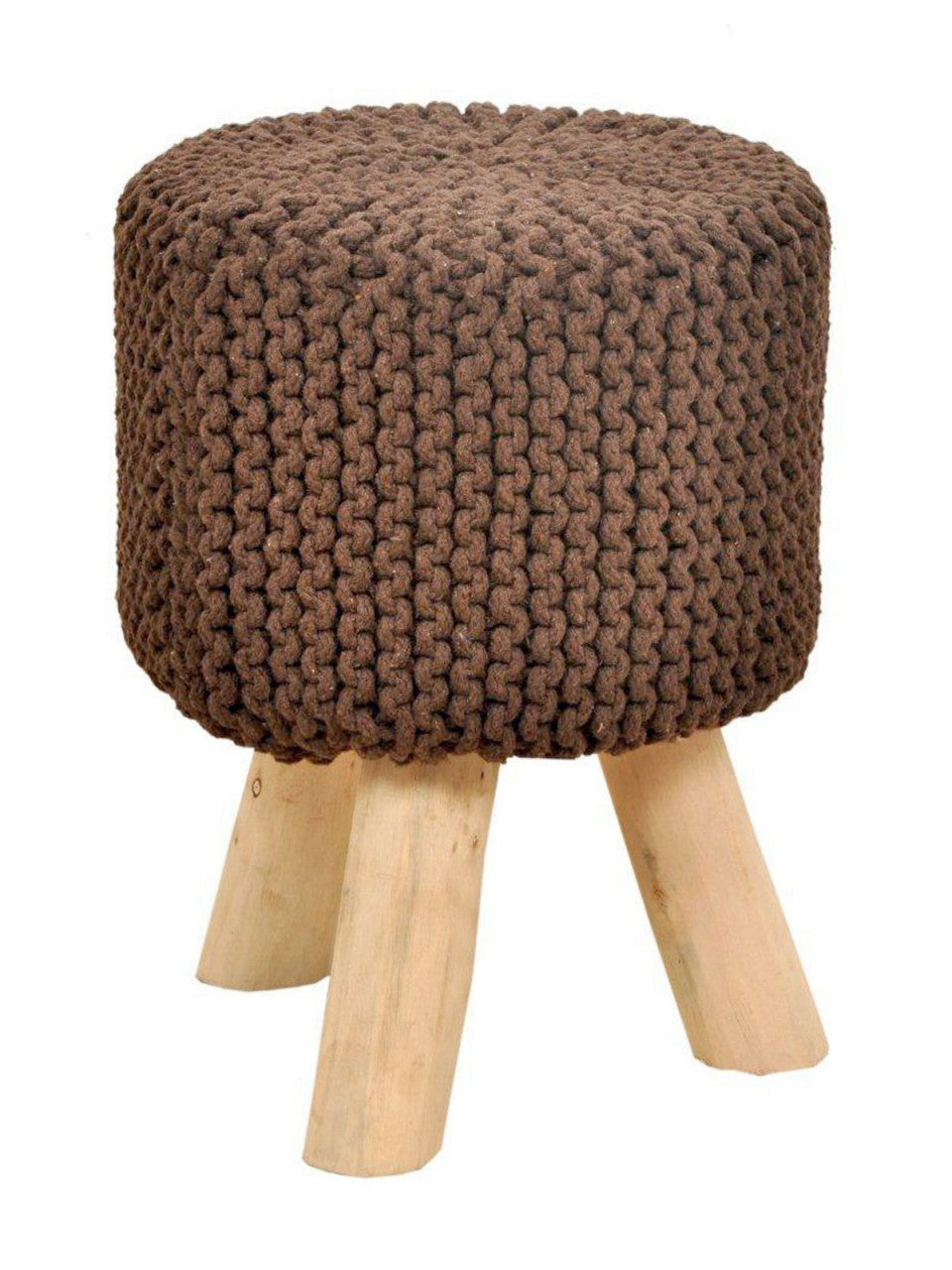 Sitzhocker Strick-Hocker Pouf Schemel mit Holzfüßen Ø 35 cm Höhe 45 cm