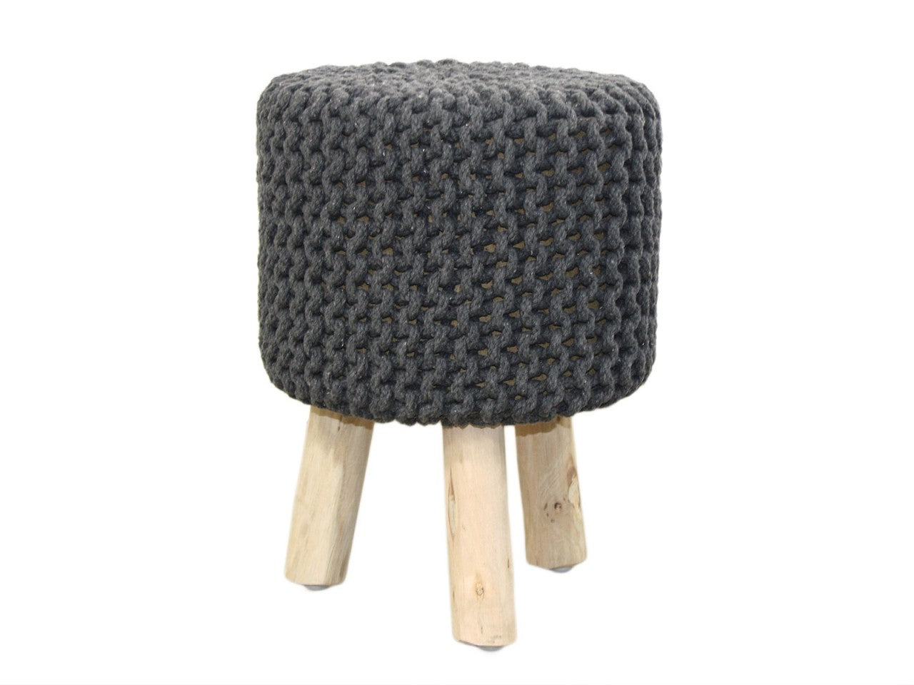 Sitzhocker Strick-Hocker Pouf Schemel mit Holzfüßen Ø 35 cm Höhe 45 cm