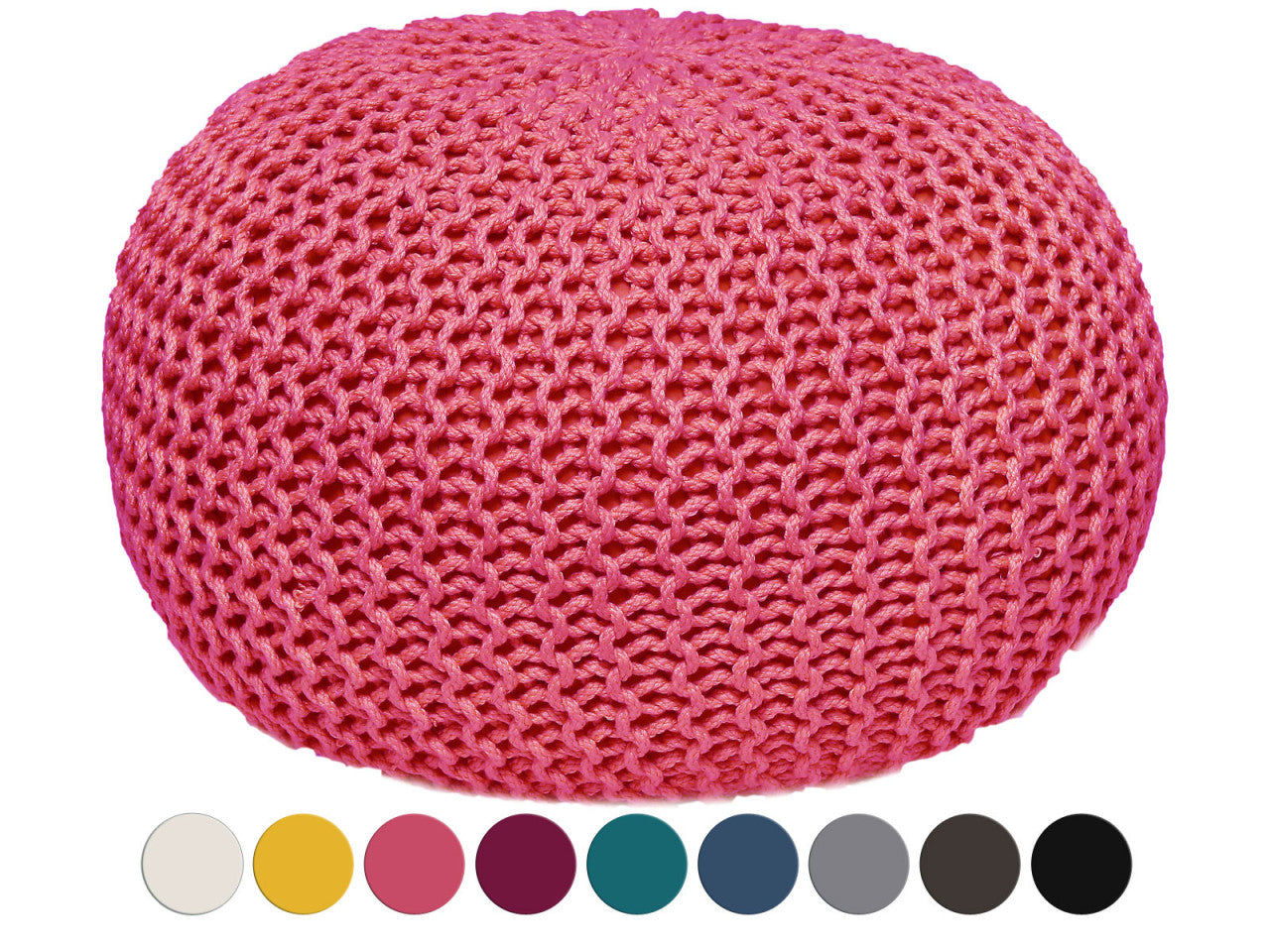 Pouf wasserfest Sitzpouf 100% Outdoor Grobstrick-Optik Ø 55 cm extrahoch 37 cm Garten draußen