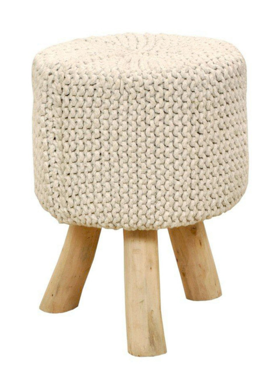 Sitzhocker Strick-Hocker Pouf Schemel mit Holzfüßen Ø 35 cm Höhe 45 cm