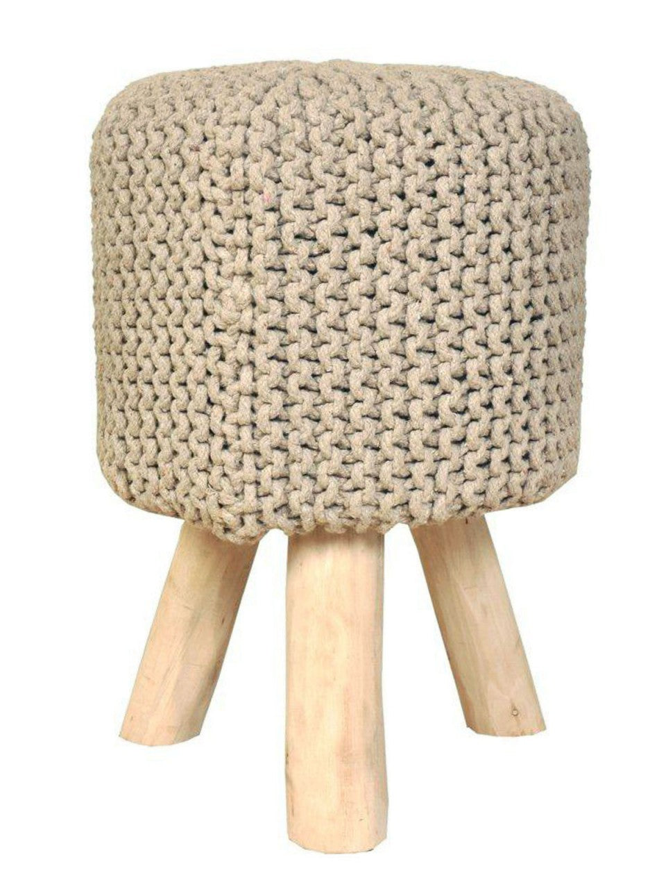 Sitzhocker Strick-Hocker Pouf Schemel mit Holzfüßen Ø 35 cm Höhe 45 cm