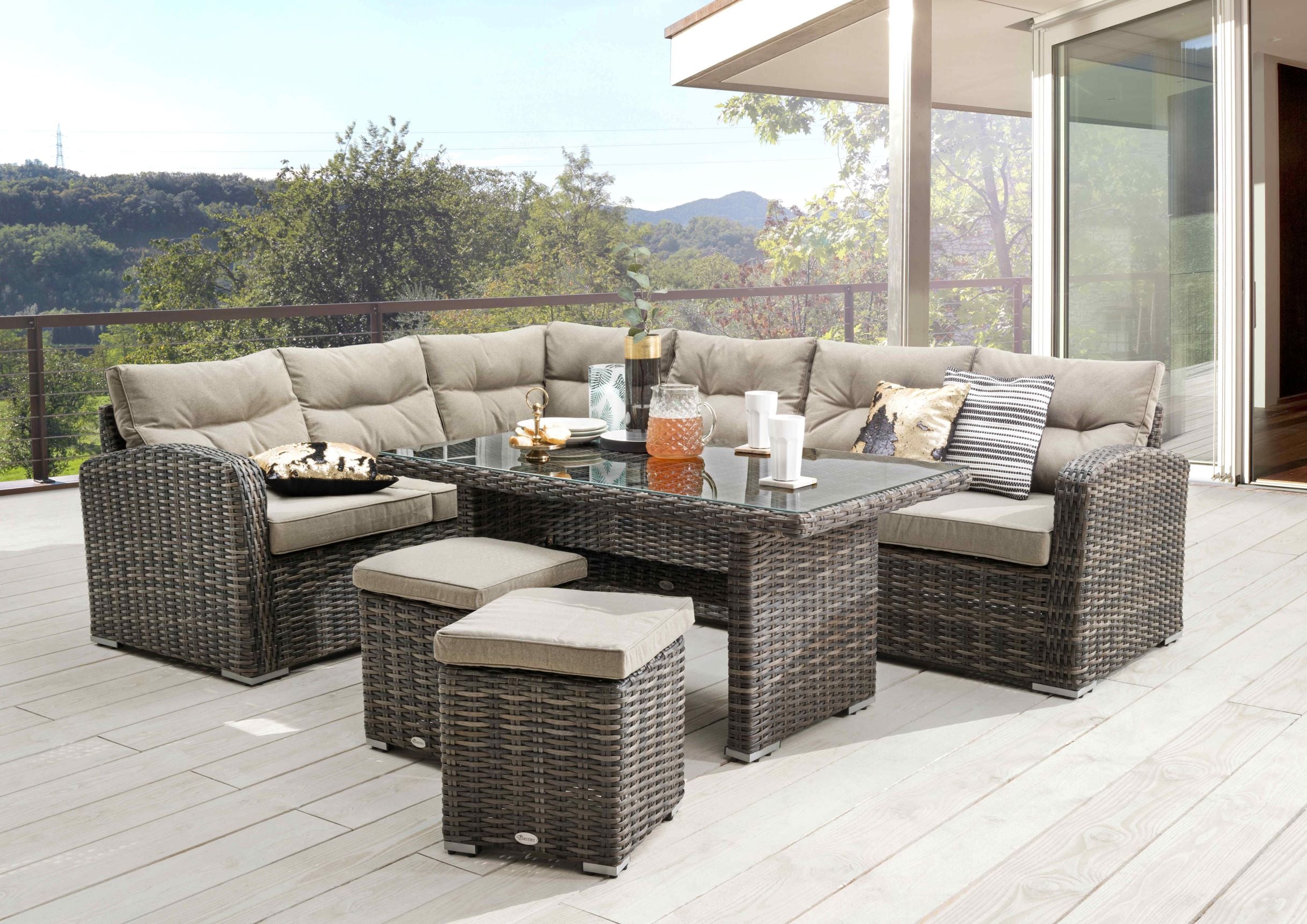 Dining Lounge Gruppe SANTA PONSA Polyrattan natur braun von Destiny