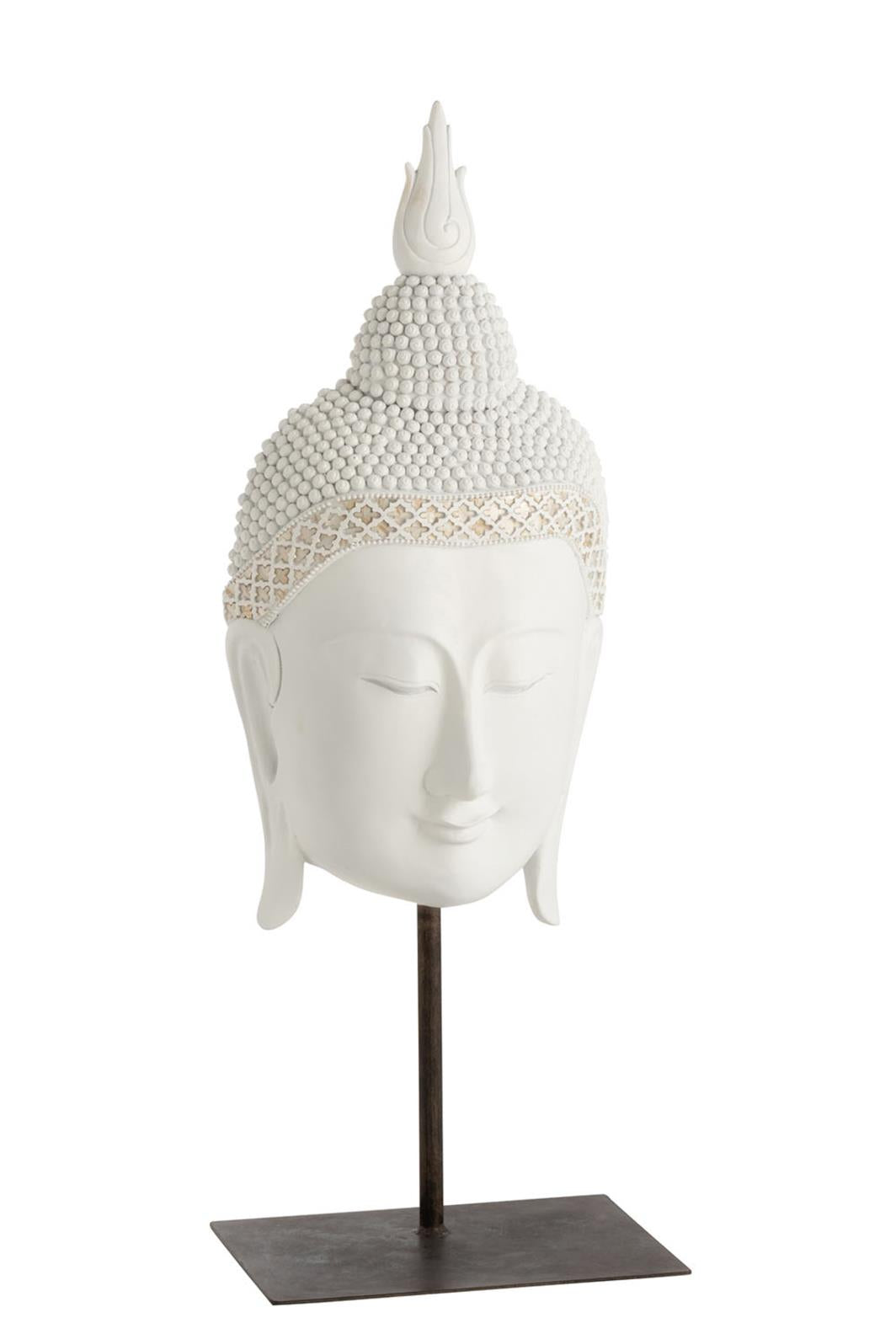 BUDDHAKOPF AUF STANDFUSS POLYRESIN WEISS (31x23x85cm)