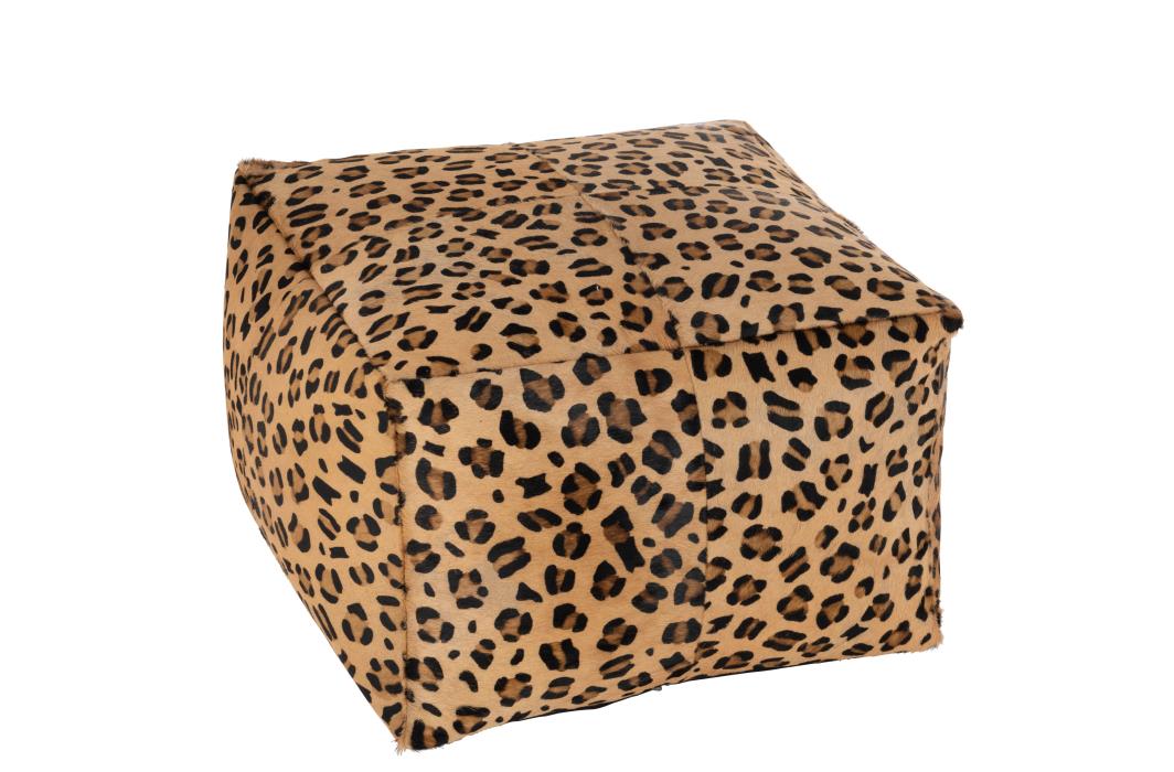 POUF LEOPARD VIERECKIG LEDER MIX (45x45x33cm)