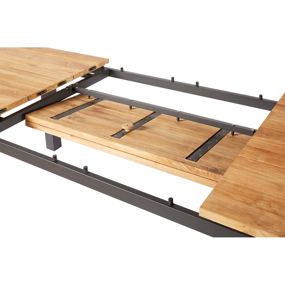 Porto Ausziehtisch 220-320x100cm 3 Planken Edelstahl-Dunkelgrau/Recycled Teak 
           mit einer Klappplatte 100x100 cm