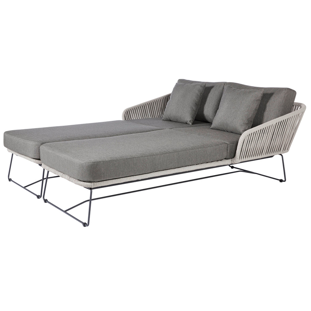 Milos Daybed -links- Light grey -Rope-Hellgrau/Edelstahl Dunkelgrau/ inkl. Sitz-und Rückenkissen