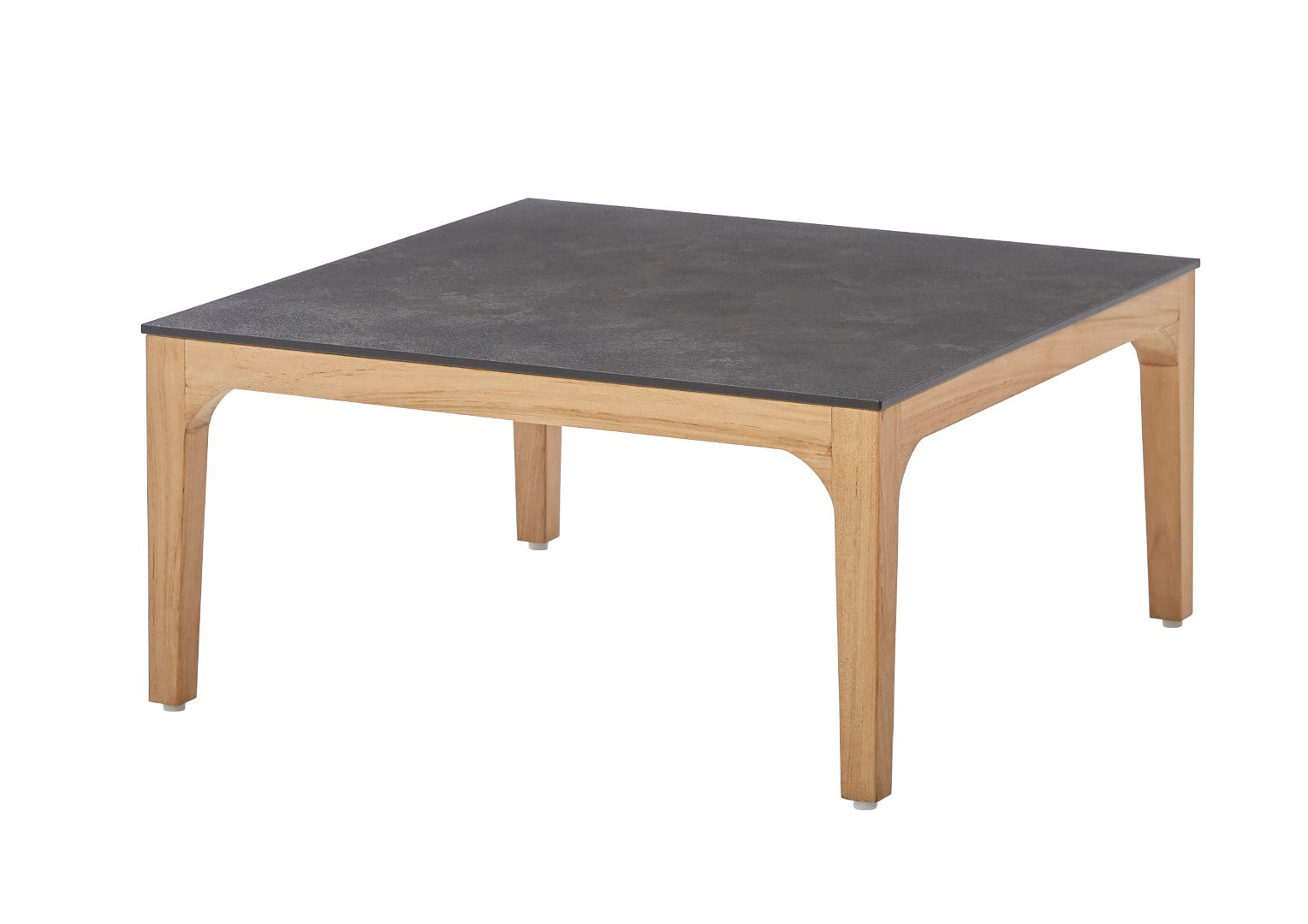 Moderner, quadratischer Loungetisch mit einer 8 mm DiGa Compact Tischplatte (HPL) im Dekor Granit dunkel und einem sehr hochwertigen Untergestell aus Premium Teak.