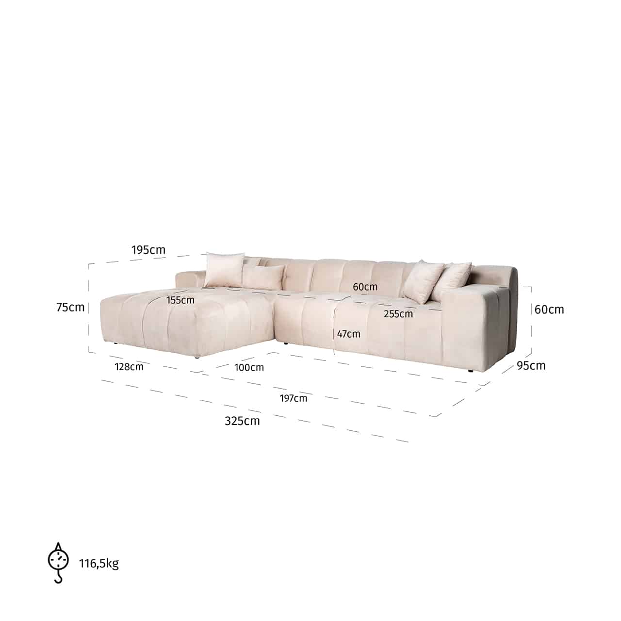 Sofa Cube 3 seater + lounge lefts5136-sand-velvetrichmond